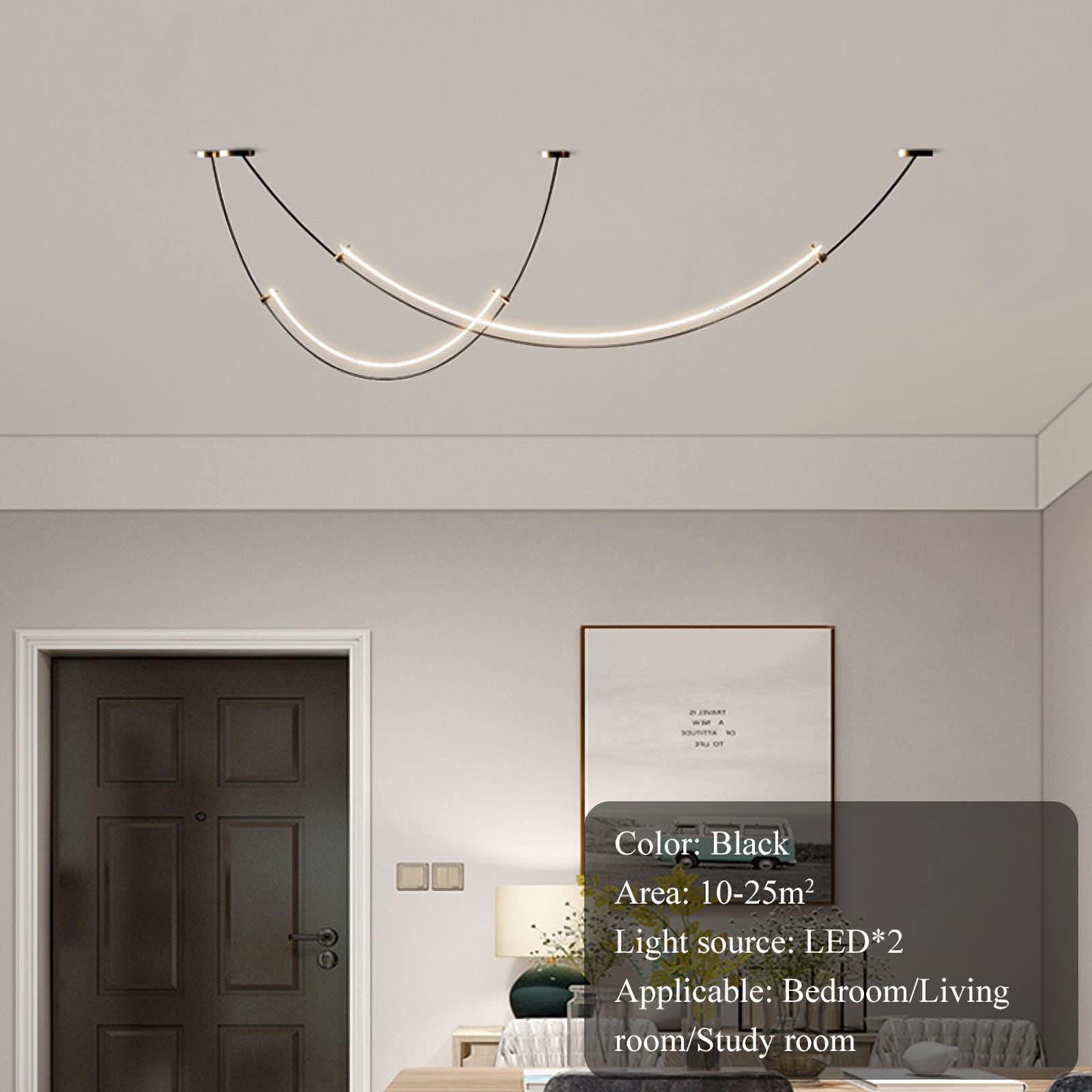 Nordic Black Linear Hanging Light - Adjustable 2-Light LED Pendant with Black Metal Body for Dining Room, Living Room, Bedroom & Bar | Modern Minimalist Lighting for Home Decor