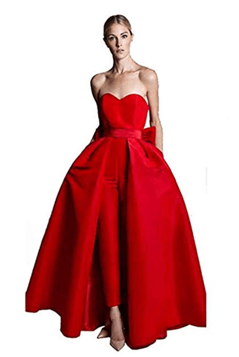 Emanni Women's Strapless Bridal Jumpsuit with Detachable Skirt - Red Wedding Dress & Bride Gown for Bridal Party, Reception & Photoshoots