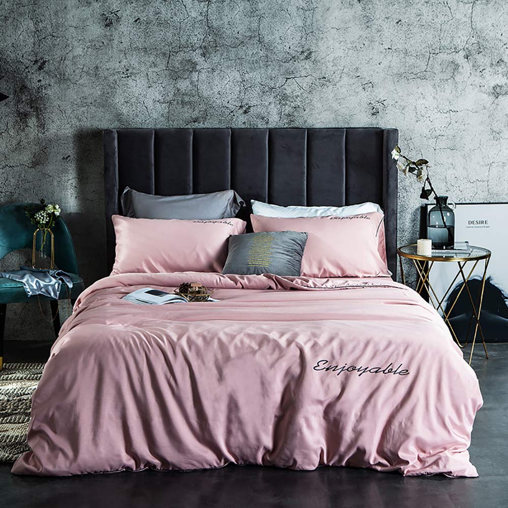 FACAI Luxury Silk Duvet Cover Set - King Size Grey & Purple Satin Bedding - Ultra Soft 4-Piece Comforter Cover with Modern Minimalist Design - Perfect for Master Bedroom, Guest Room & Luxury Hotel Decor