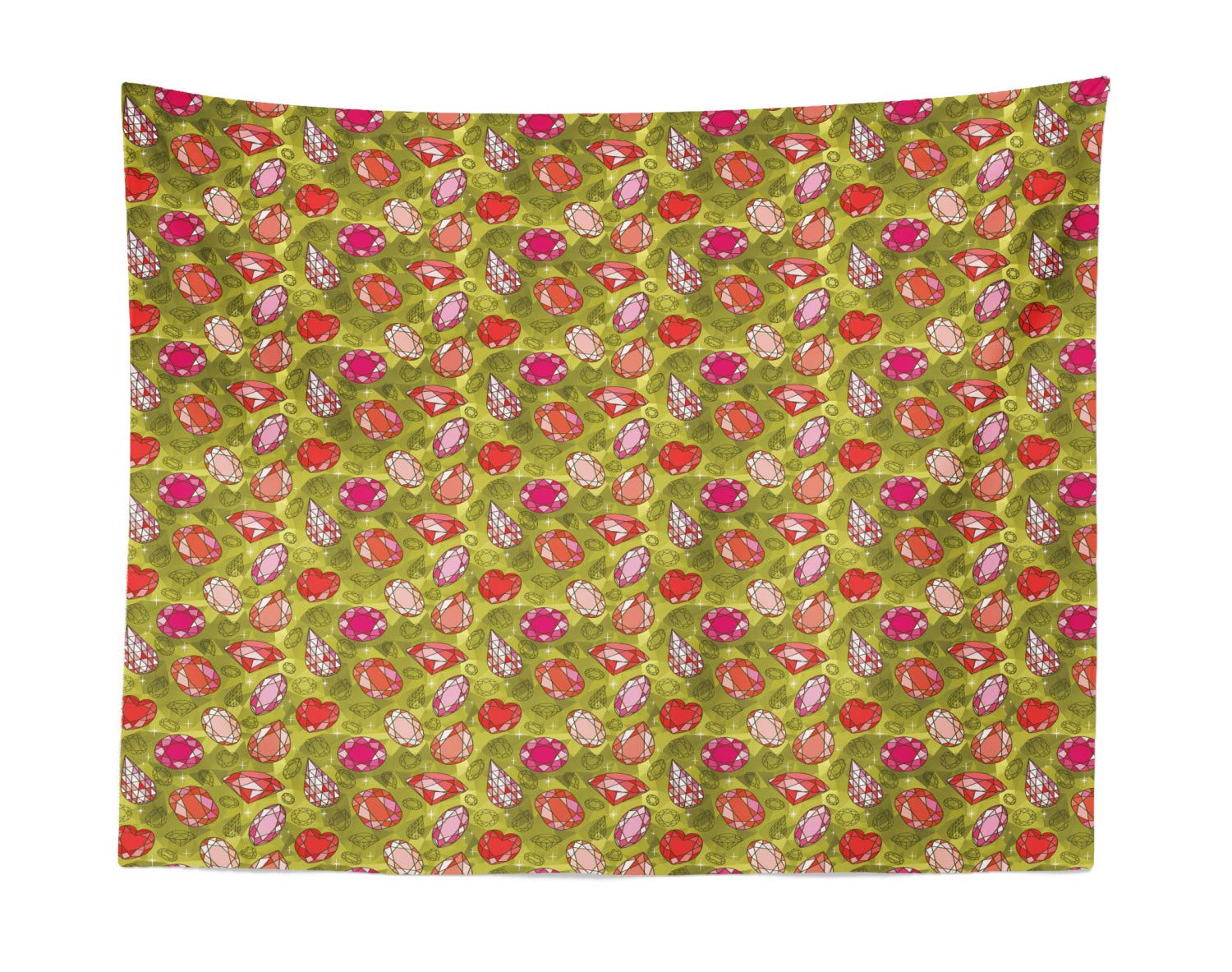 Ambesonne Diamond Tapestry Wall Hanging - Geometric Heart Shaped Polygonal Gemstone Print Fabric Decor for Bedroom, Living Room & Dorm (28x23 Inch, Yellow Green Multicolor) | Perfect for Bohemian Home Decor, Photo Backdrops & Gift Ideas