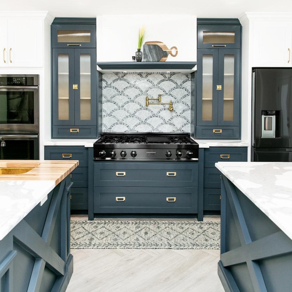 ZLINE 48 Inch Black Stainless Steel Gas Rangetop with 7 Burners & Porcelain Cooktop - Professional Grade Stove for Home Kitchen, Restaurant & Commercial Use (Model RTB 48)