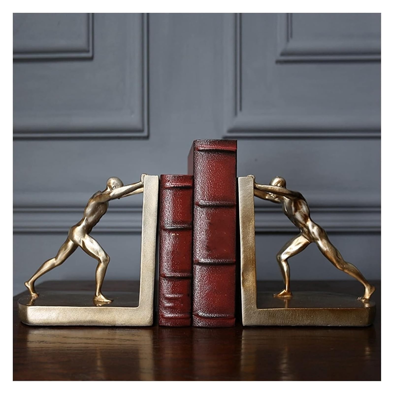 Sports-Themed Bookends - Non-Slip Book Stopper for Office & Home Decor, People Pushing Objects Design - Perfect for Bookshelves, Desks & Gift Giving