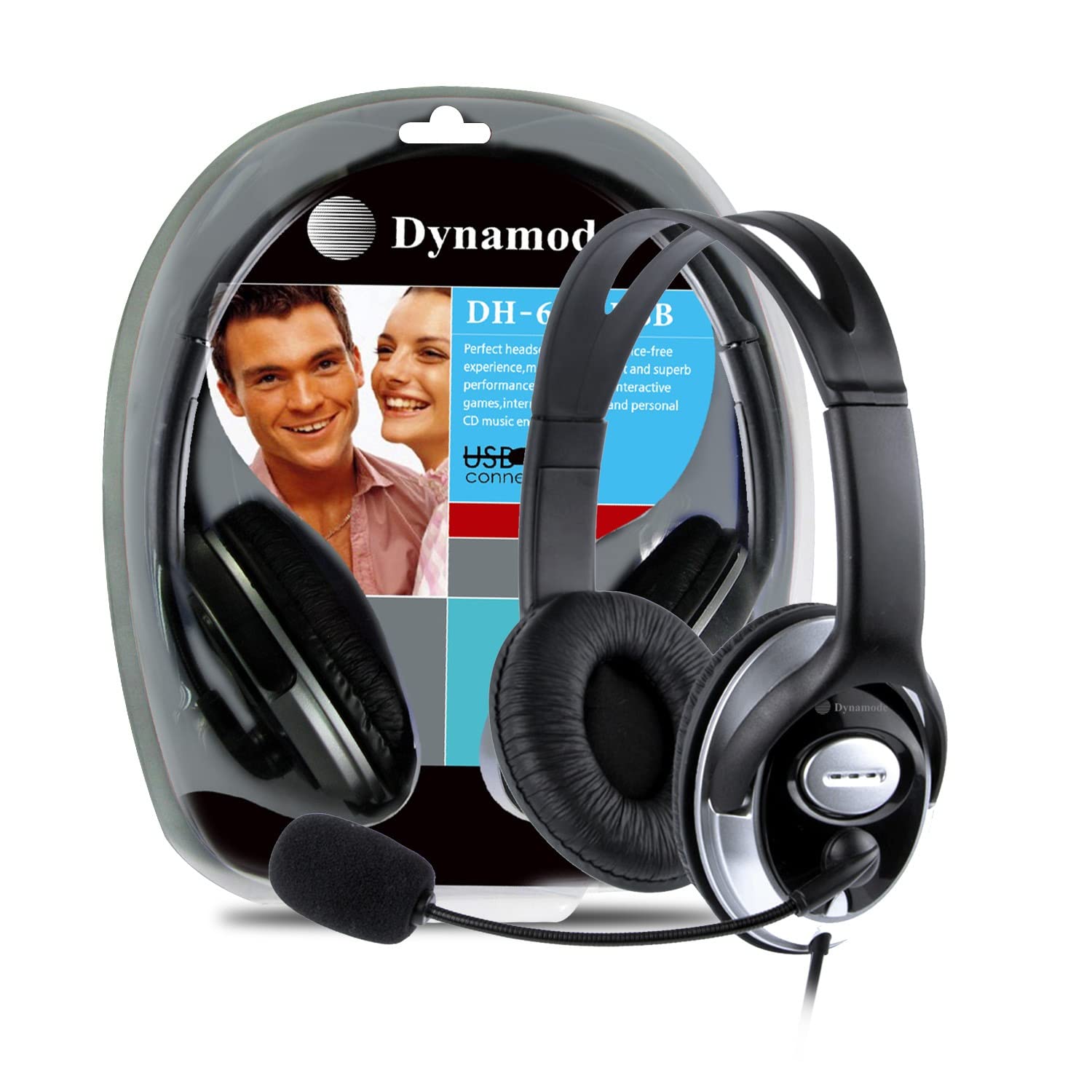 Dynamode USB Wired Headset with Microphone - Noise Cancelling Adjustable Computer Headphones for Gaming, Office, Work - 1.7m Cable for PC, Laptop, Chat, Calls & Streaming (Black) - Perfect for Remote Work, Online Classes & Conference Calls