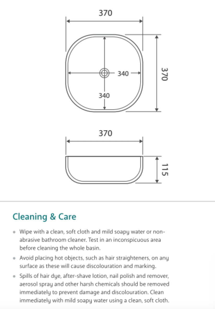 Fienza Koko RB184 370mm Gloss White Above Counter Bathroom Sink - Perfect for Modern Vanities, Powder Rooms & Small Space Bathroom Remodels