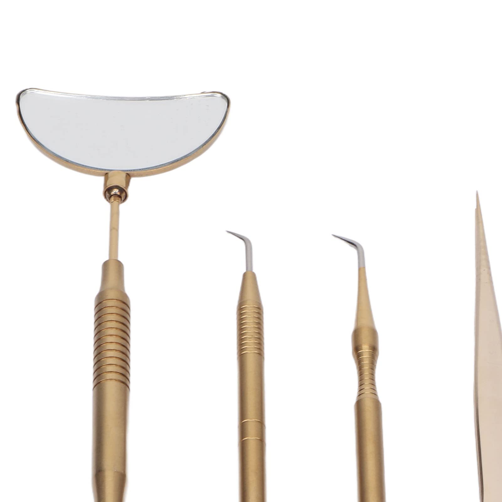 4-Piece Professional Eyelash Extension Tweezers Set - Stainless Steel, Non-Slip Rotating Mirror Handle - Perfect for Lash Artists & DIY Makeup - Gold (Great for Salon, Home Use & Professional Nail Art)