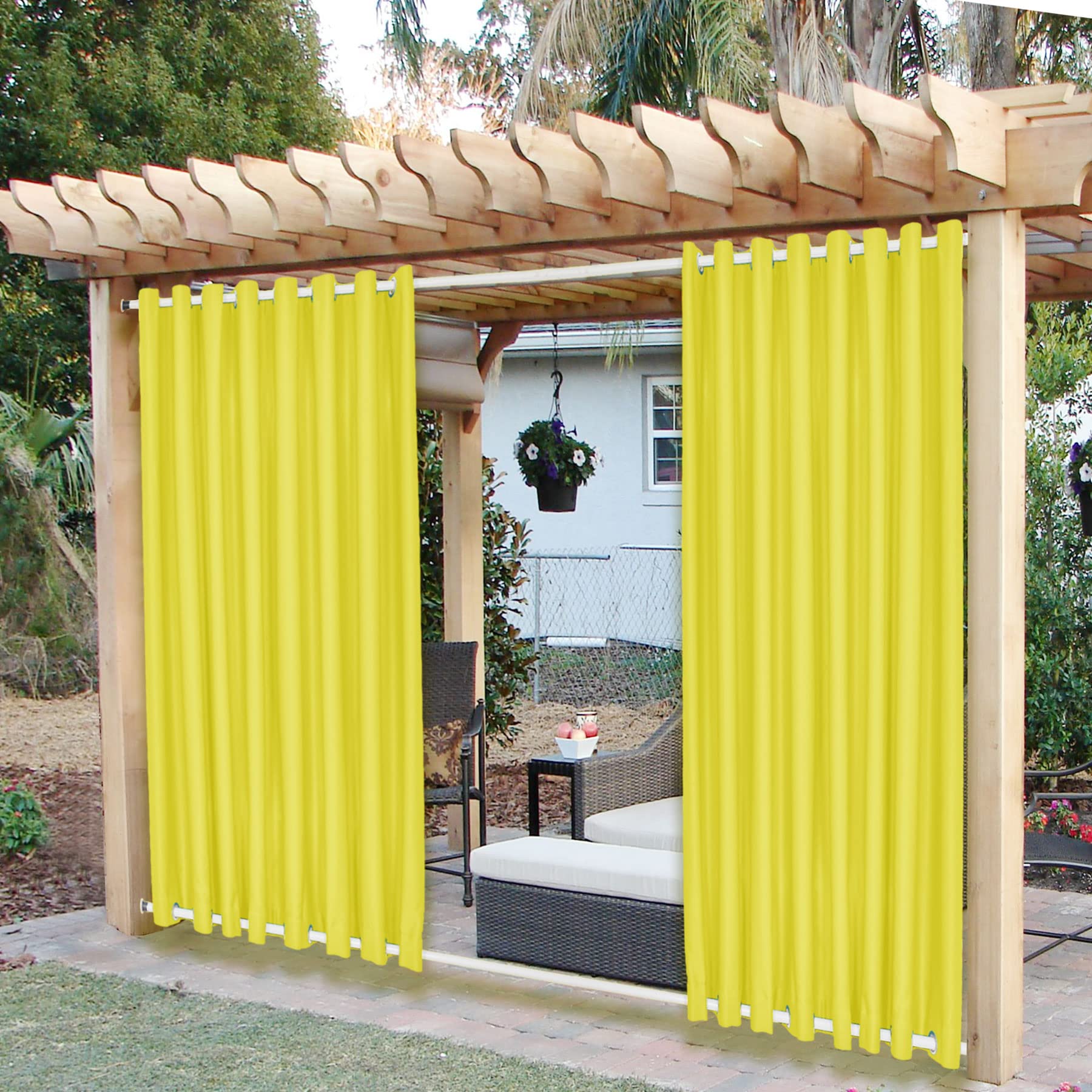 Frelement Extra Wide Outdoor Curtains - Windproof & Privacy Protection - Rustproof Grommet Drapes for Gazebo, Pergola, Patio (150W x 102L, Yellow, 1 Panel) - Perfect for Outdoor Living Spaces & Sun Protection