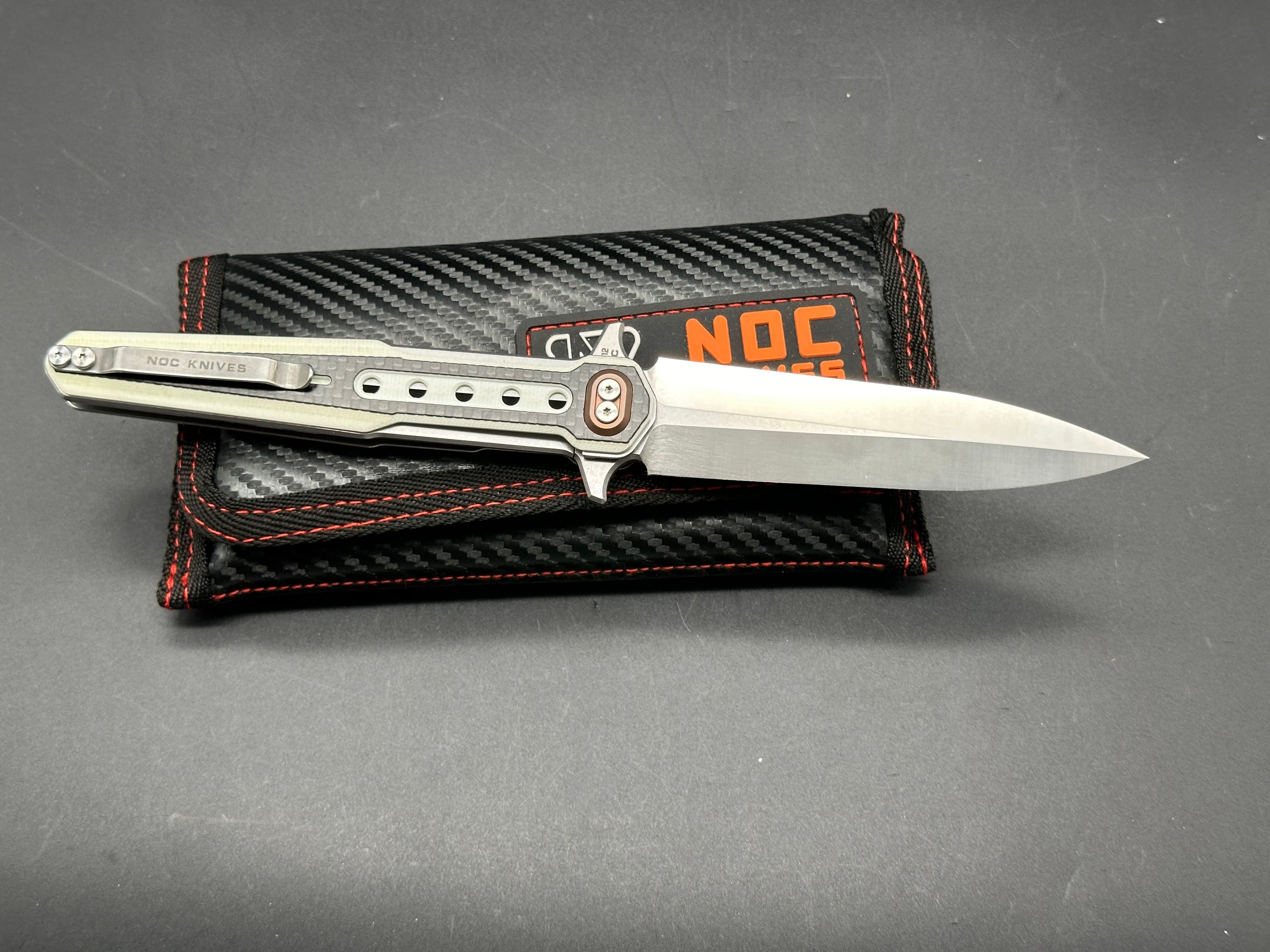 STEDEMON NOC DG12 Pocket Knife - Liner Lock Folding Knife with White G10 & Carbon Fiber Handle, 440C Stainless Steel Blade - EDC, Camping, Hiking & Outdoor Survival Tool