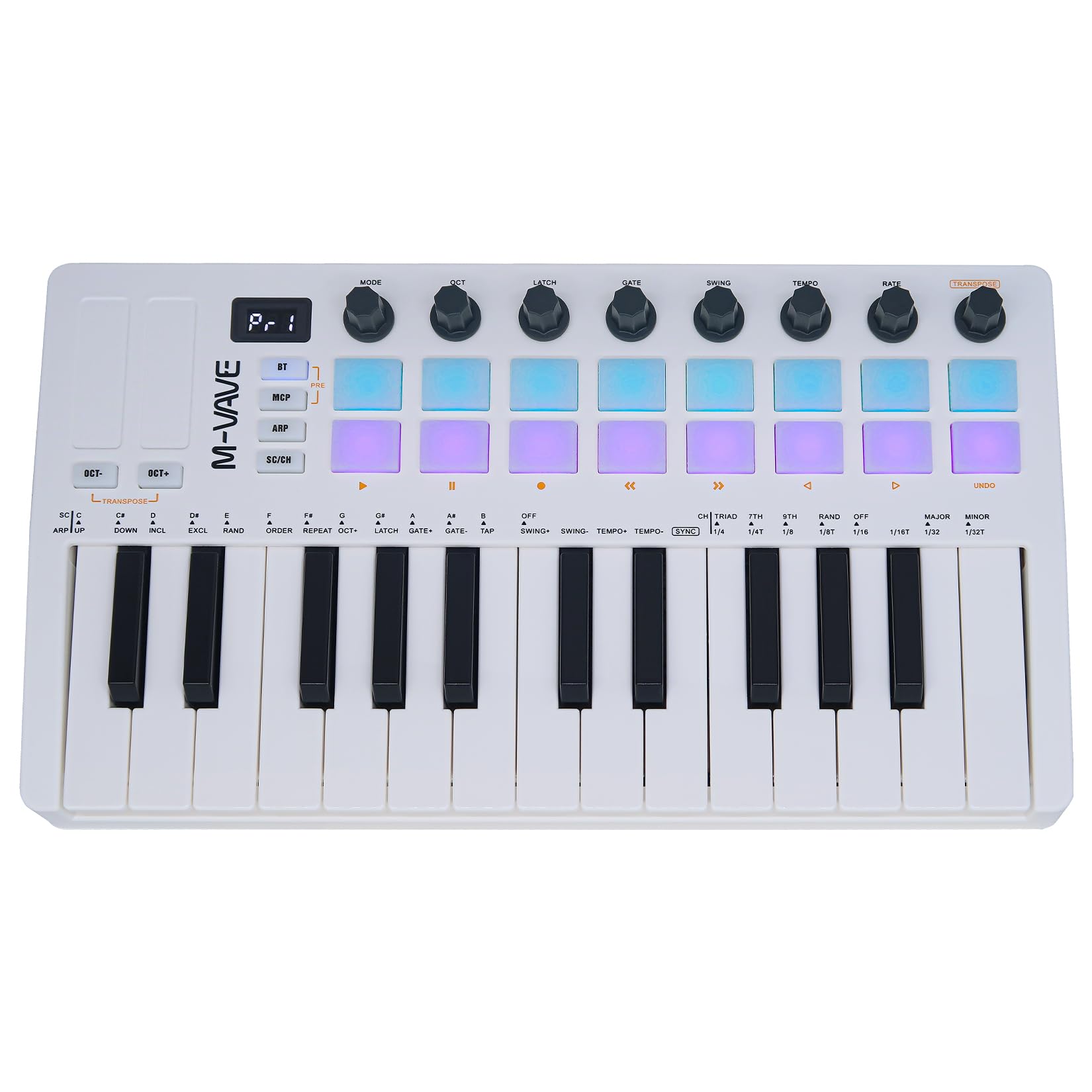 25-Key Backlit Drum Pad MIDI Keyboard Controller – Professional Beat Maker & Keytar for Music Production with Wireless Connectivity & Built-in Battery (White) | Perfect for Studio Recording, Live Performances & DJ Sets