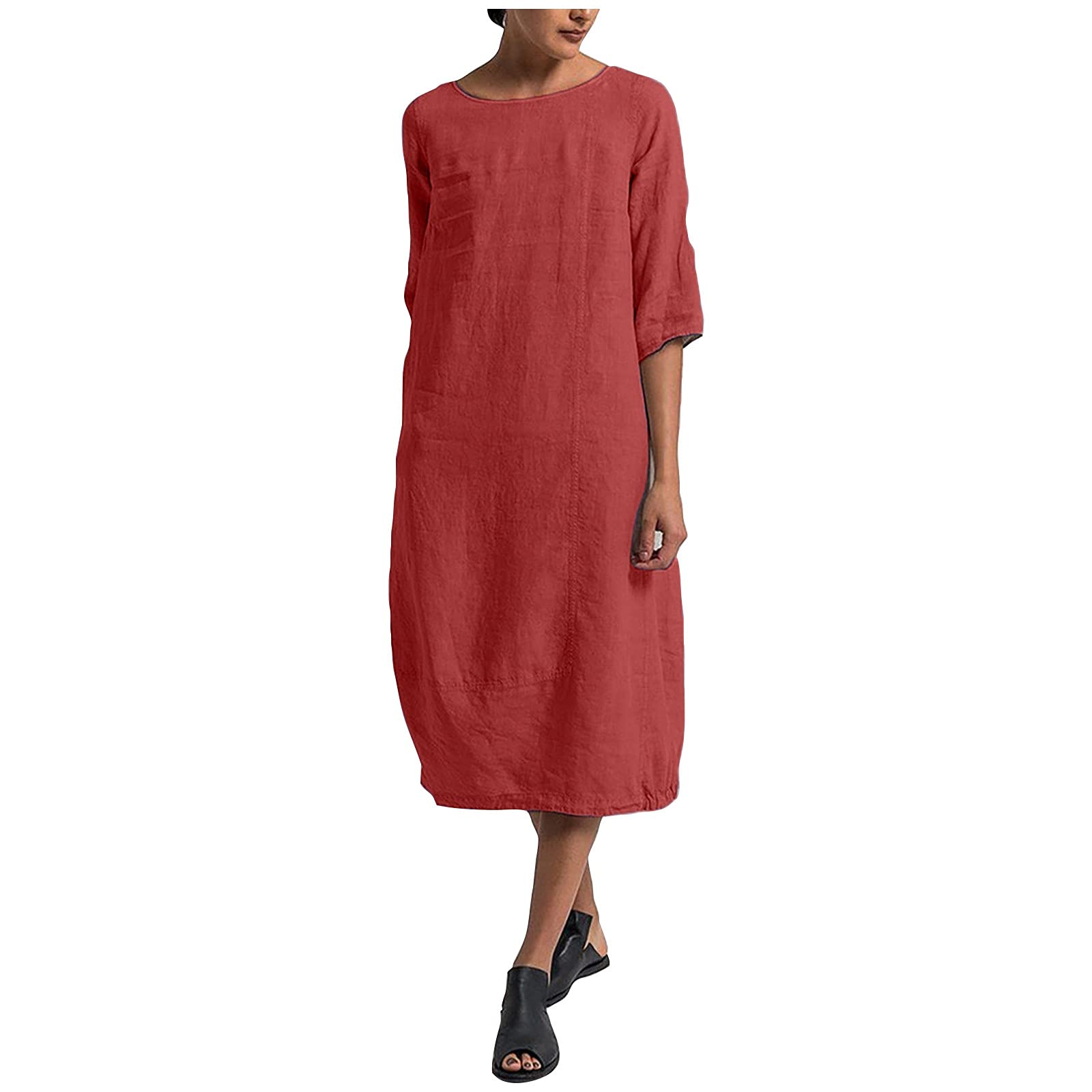 2022 Women's Summer T-Shirt Dress - Cotton Linen Casual Plus Size Solid Color Y2K Fashion | Perfect for Beach Vacations, Brunch Dates & Summer Outings