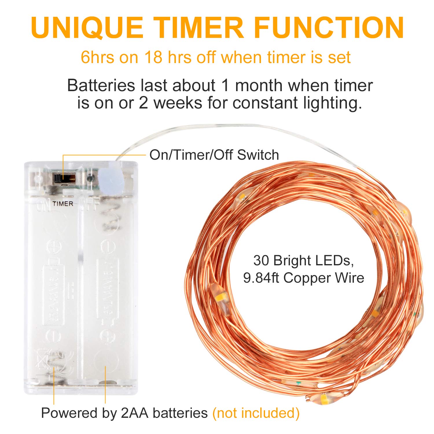 Innotree 3 Pack Fairy Lights with Timer - 3M 30 LED Battery Operated Copper Wire String Lights, Warm White Waterproof Christmas Decor for Bottles, Jars & Home Decoration (Indoor/Outdoor Use)