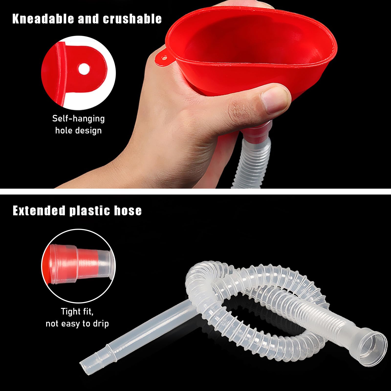 2 PCS Flexible Plastic Wide Mouth Funnels with Long Hose - Automotive Fluid Transfer Funnel for Engine Oil, Gas, Fuel, Water & Transmission Fluid - Perfect for DIY Car Maintenance & Garage Use