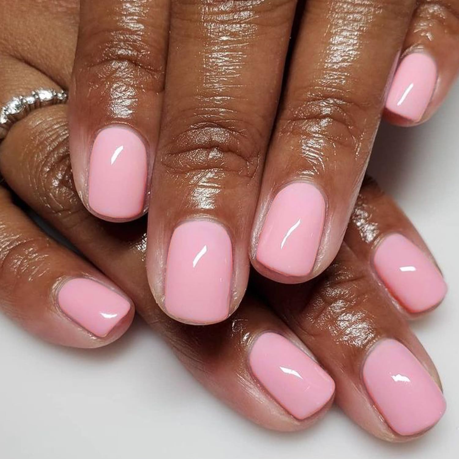 Glamermaid Extra Short Squoval Press on Nails - 24Pcs Light Pink Glossy Fake Nails with UV Finish | Reusable Acrylic False Nails Kit for Women | Perfect for Spring Summer Manicures, Weddings & Special Occasions