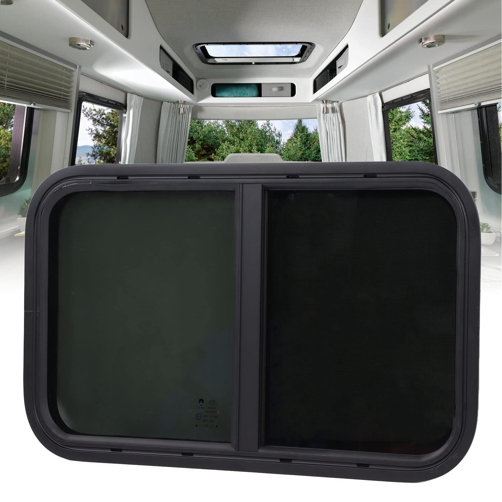 27.56 x 15.75 Inch RV Trailer Window with Screen - Horizontal Sliding Window Replacement for Campers, Engineering Vehicles | Durable Round Corner Design for Mobile Homes & Travel Trailers