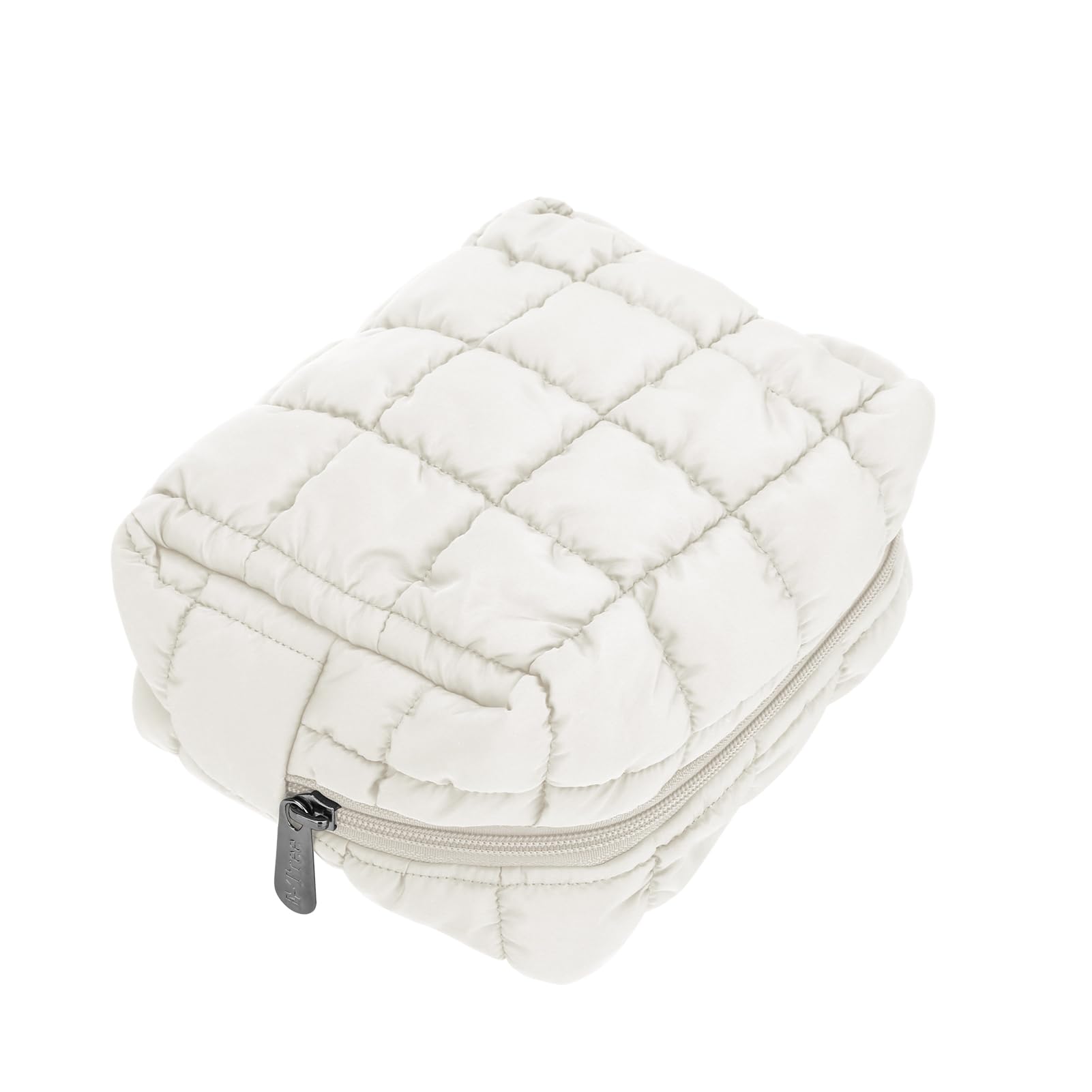 E-Tree Cute Quilted Makeup Bag - Waterproof Cosmetic Organizer Pouch for Travel, Purse & Toiletry Storage - Checkered Pattern Zippered Case (White) - Perfect for Daily Makeup, Gym Essentials & Travel Organization