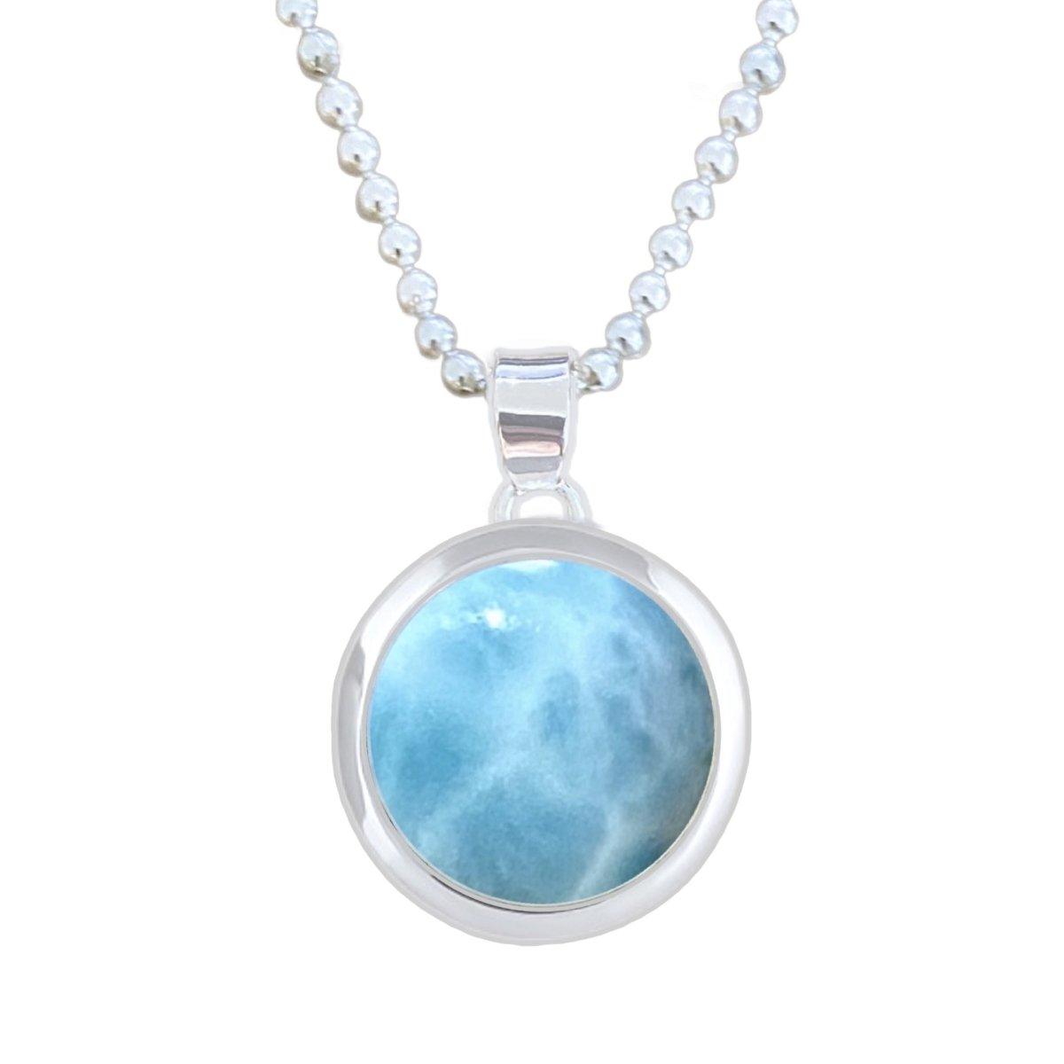 Elegant Round Larimar Pendant Necklace for Women - Handcrafted Sterling Silver Jewelry, Perfect for Gifts, Weddings & Special Occasions