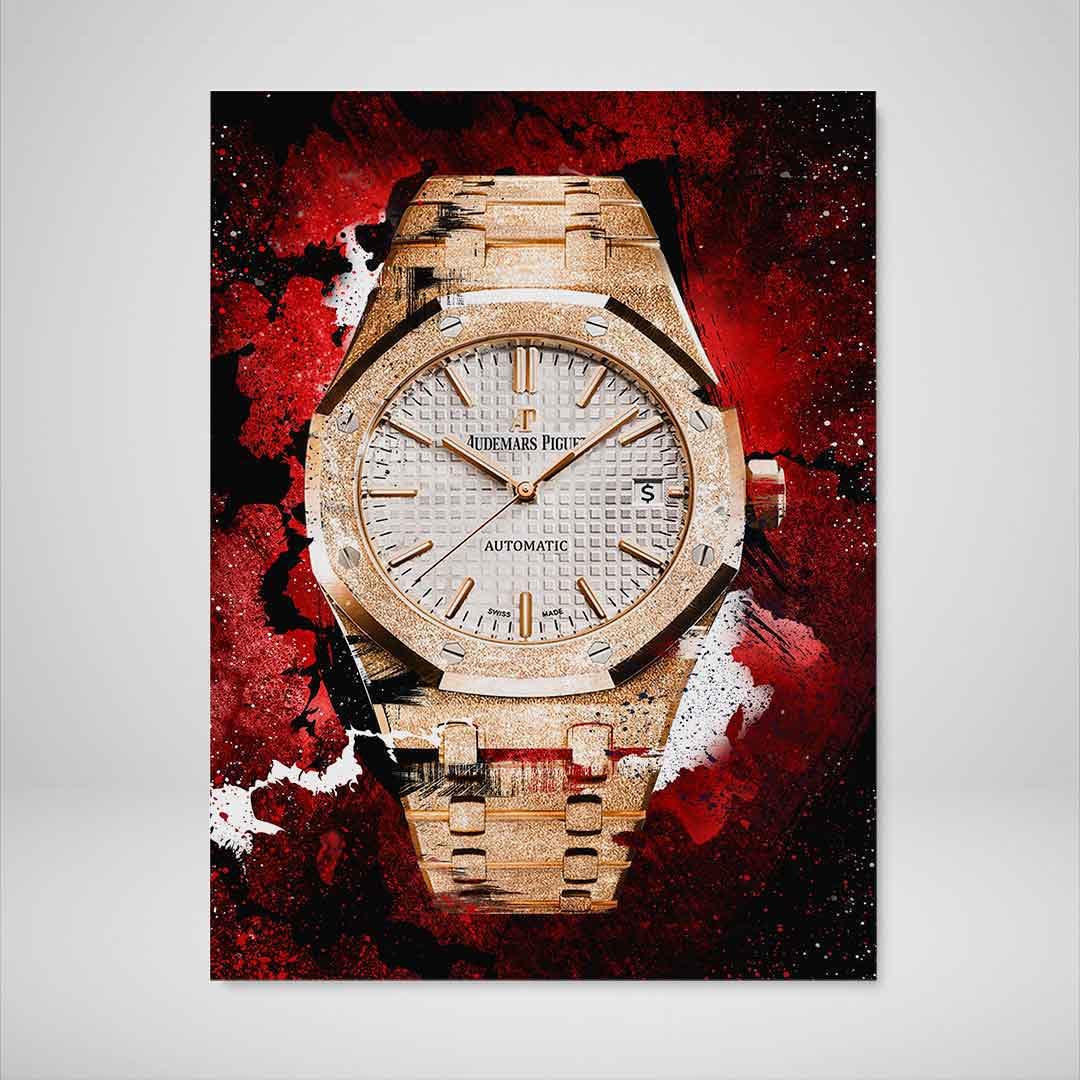 DEVICI AP Royal Oak Frosted Gold Inspired Stretched Canvas Wall Art - Motivational Watch Poster for Men's Room & Office Decor - Perfect for Home, Office or Man Cave Wall Decoration