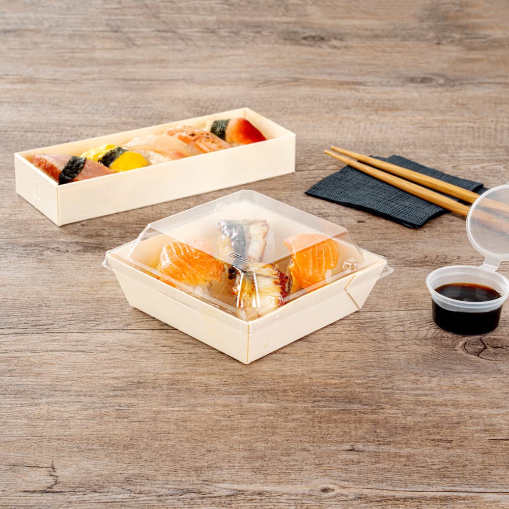 Restaurantware 100 Pack Clear Plastic Lids 5.3 x 5.3 x 1 Inch - Square Transparent To-Go Container Lids for 14 oz Flare Wooden Food Boxes (Containers Sold Separately) | Perfect for Takeout, Meal Prep & Catering