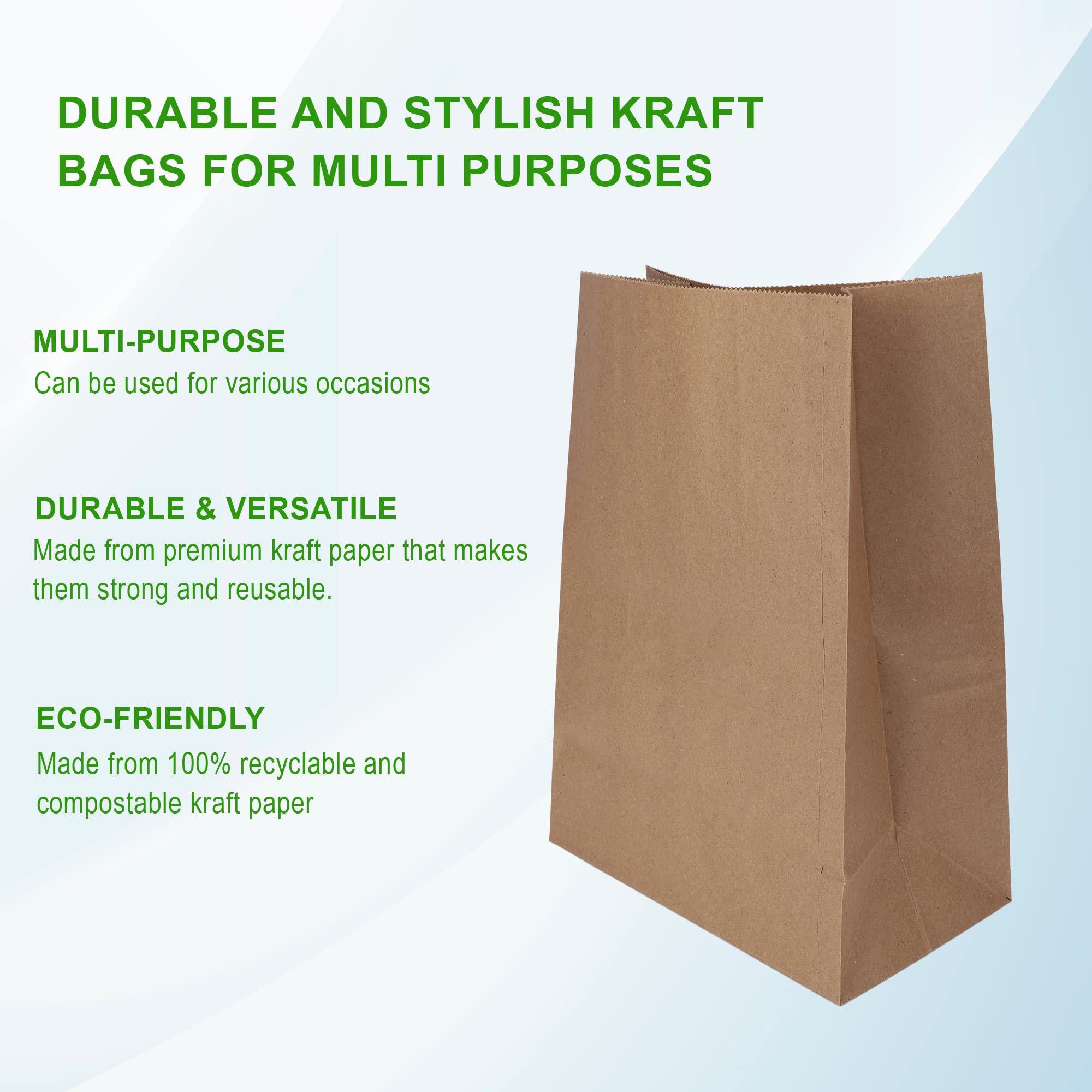 Eco-Friendly Brown Kraft Paper Bags - 10x5x14 Inches, Pack of 15 | Recycled Carry/Gift/Grocery Bags for Shopping, Parties & Sustainable Packaging