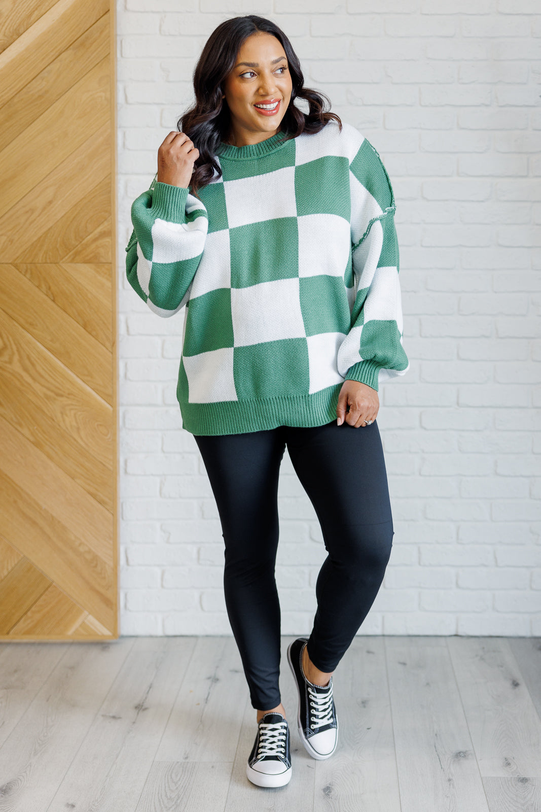 Stylish Green Checkered Sweater for Women | Trendy Oversized Knit Pullover | Perfect for Fall Fashion, Casual Outfits & Cozy Winter Layering