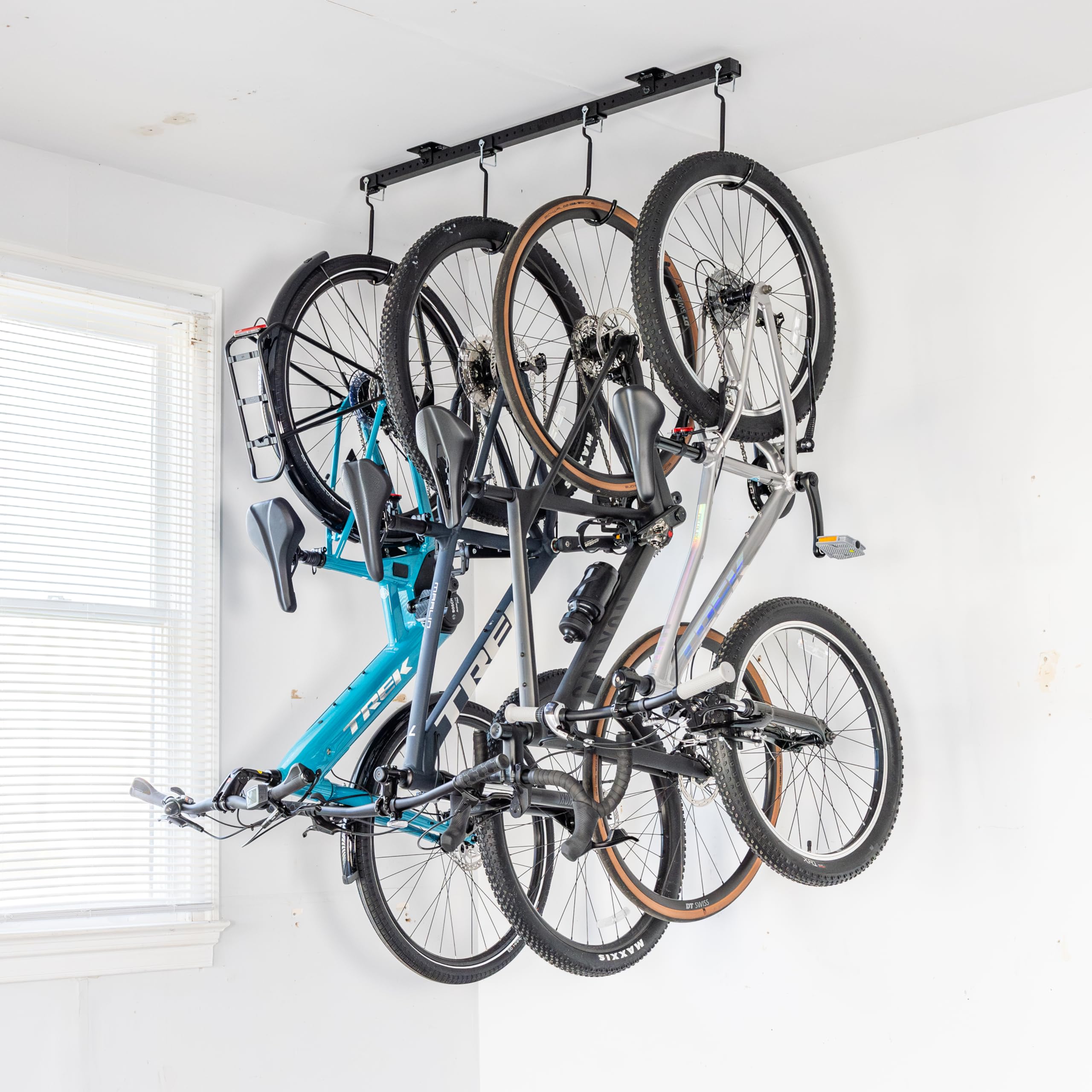 Teal Triangle G-Bike Ceiling Mounted Bike Rack - Heavy Duty Garage Storage for 8 Bikes - Adjustable Hooks for Road, Mountain, MTB, E-Bike & Kids Bicycles (46