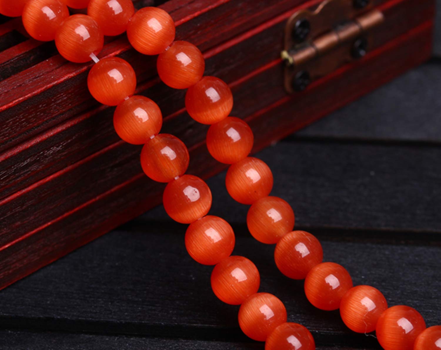 10mm 15.5 Inch Orange-Red Cat Eye Round Loose Beads for Jewelry Making - DIY Necklace, Bracelet & Craft Projects (MYS3)