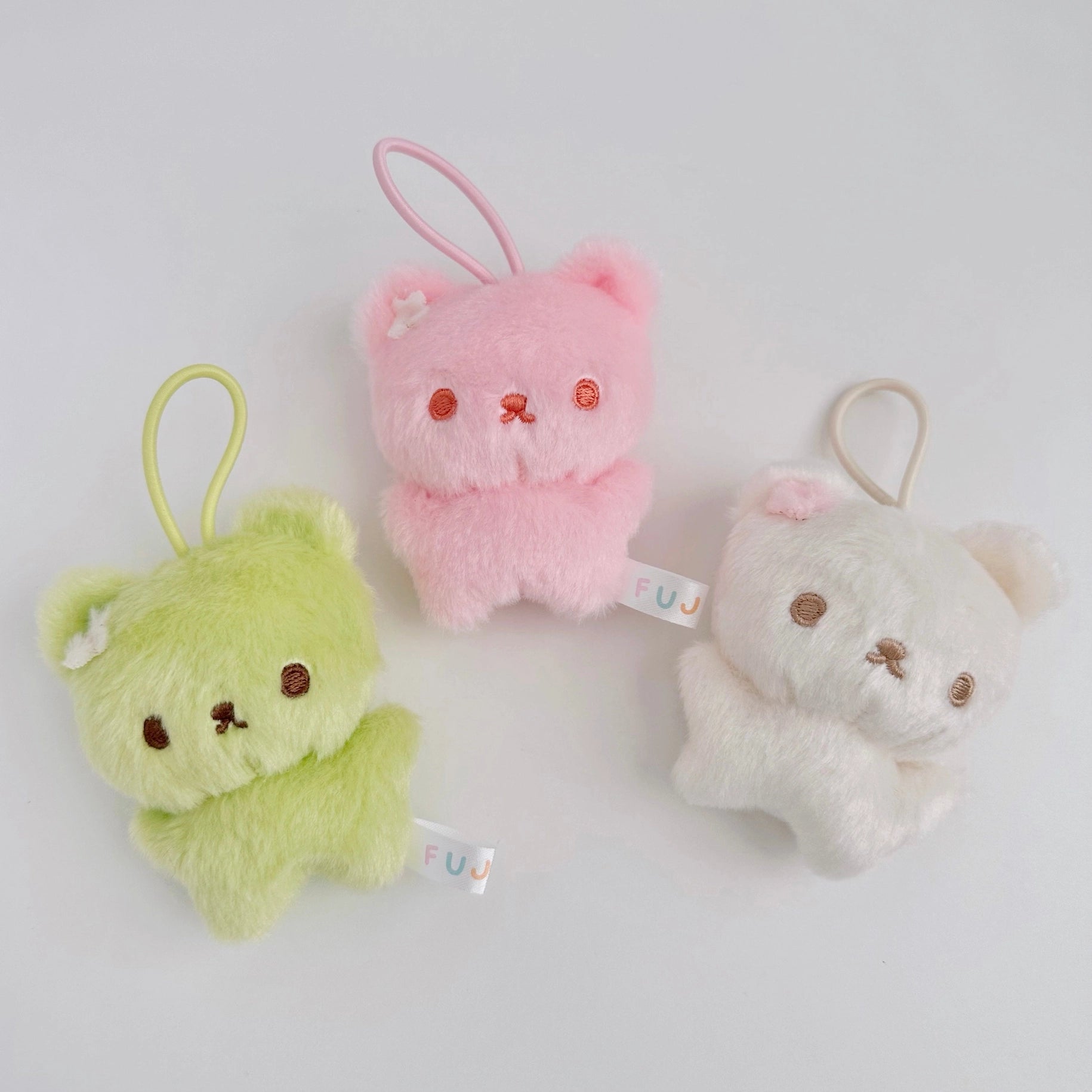Mochi Bear Magnetic Plush Keychain - Adorable Strawberry, Matcha Green Tea & Vanilla Flavored Soft Stuffed Animal Keyring for Backpacks, Purses & Gifts
