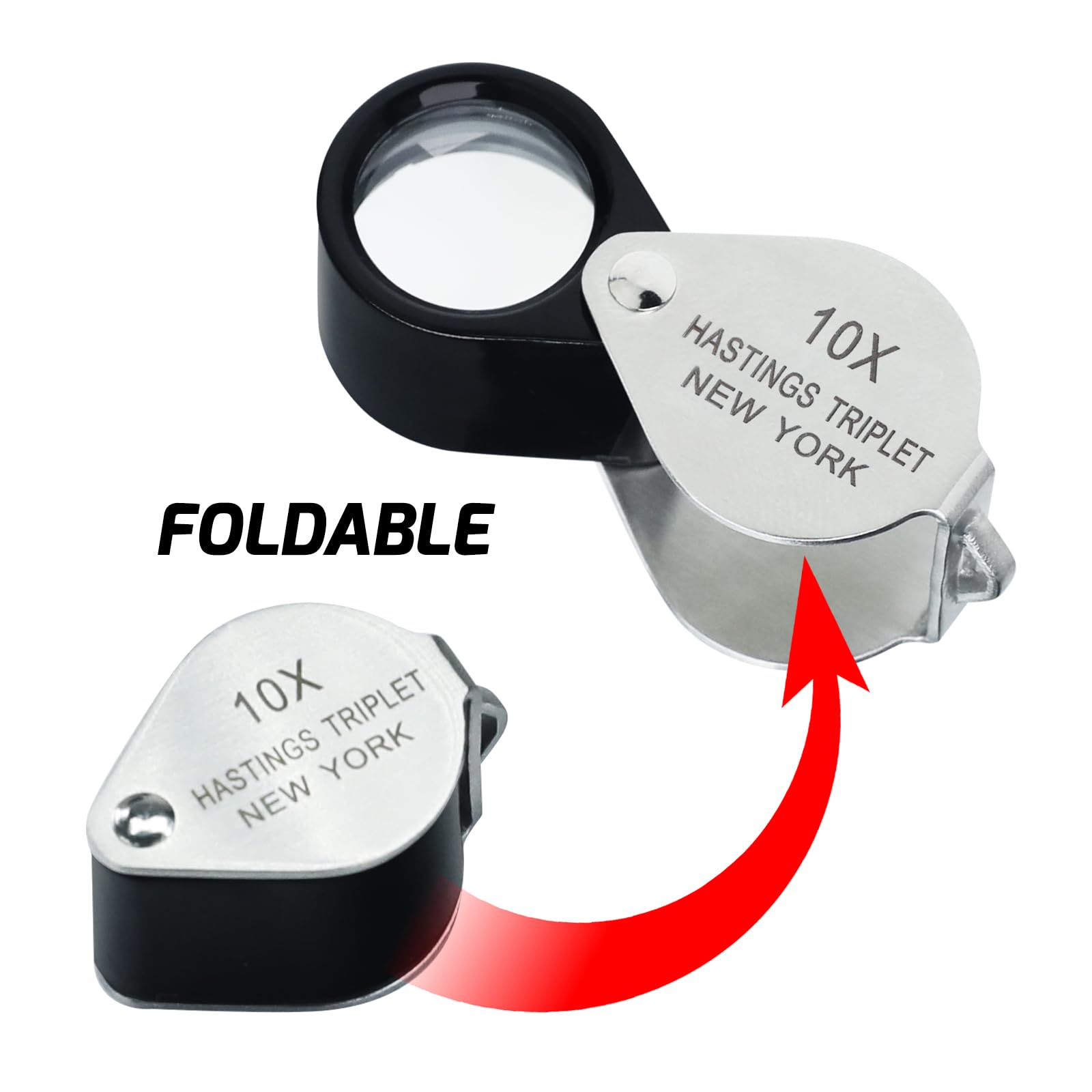 10X Hastings Triplet Loupe - 16mm Jewelers Magnifier with Foldable Design & Cloth Bag - Professional Gemstone, Diamond, Coin & Stamp Inspection Tool - Perfect for Jewelry Appraisal, Watch Repair & Collectible Authentication