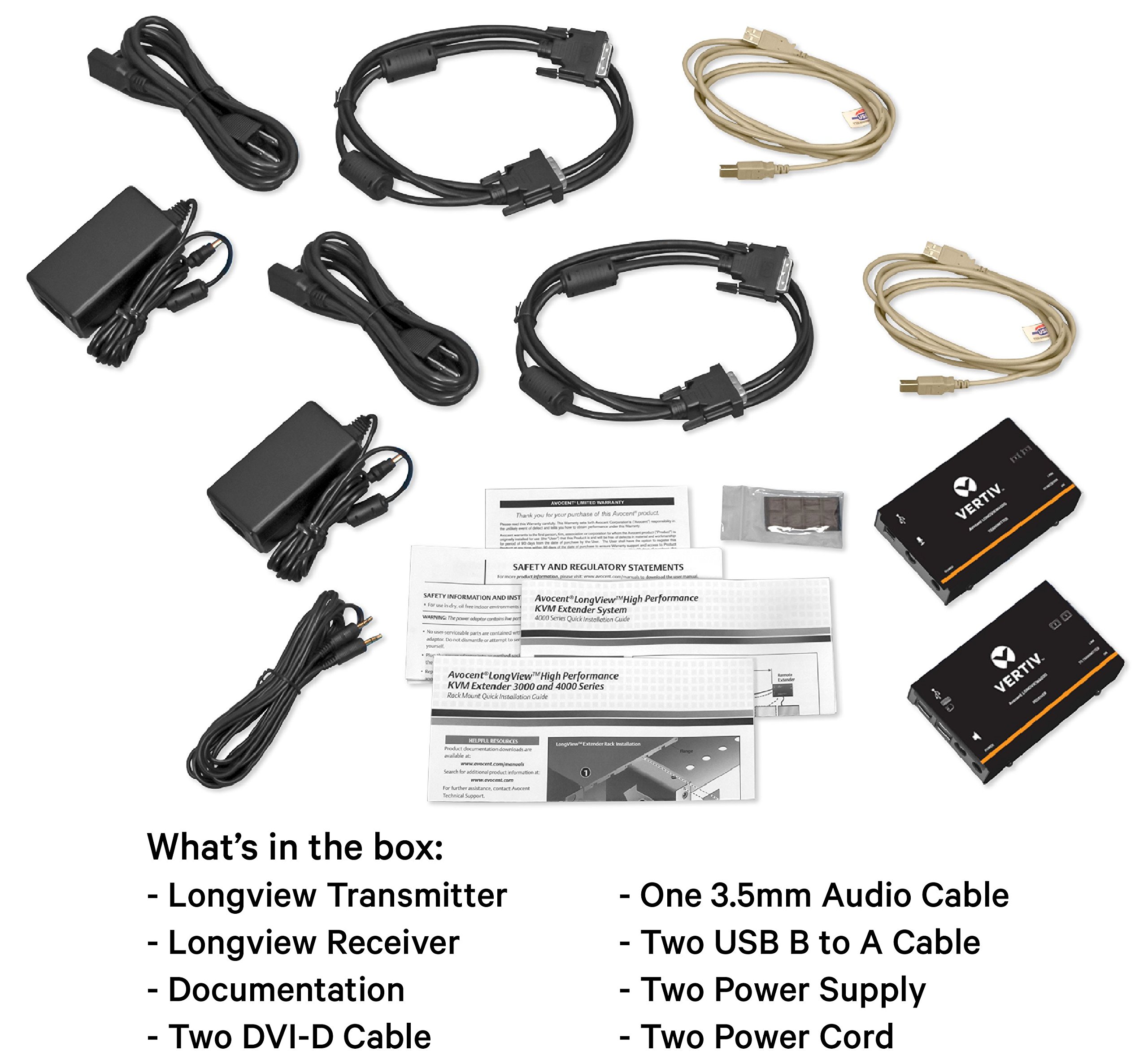 Vertiv Avocent LV 4020P High-Performance HD KVM Extender Kit - Dual Monitor Support, VGA Connectivity, 50m/164ft Range (Transmitter & Receiver Included) - Ideal for Data Centers, Server Rooms & Remote PC Control