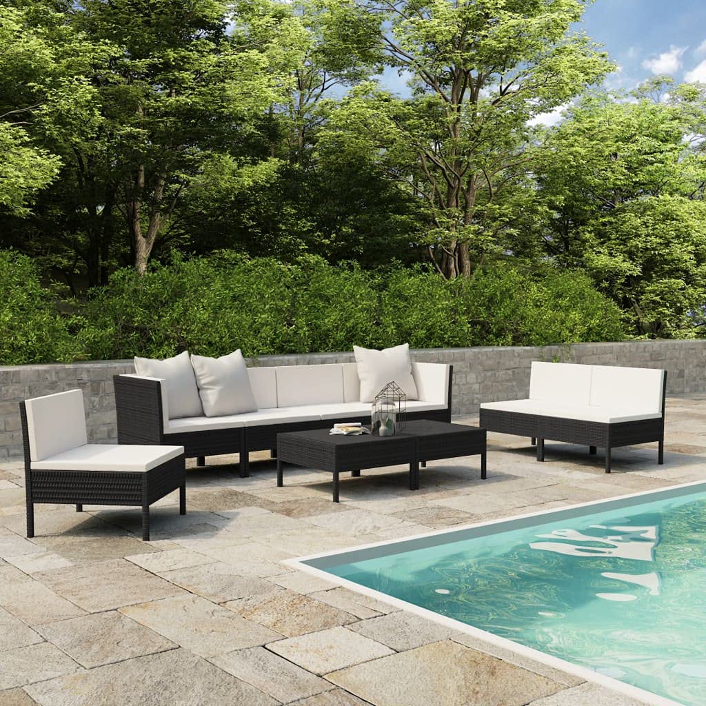 9-Piece Black Poly Rattan Outdoor Sectional Sofa Set with Cushions - Garden Lounge, Patio Conversation Furniture for Backyard, Camping & Relaxation