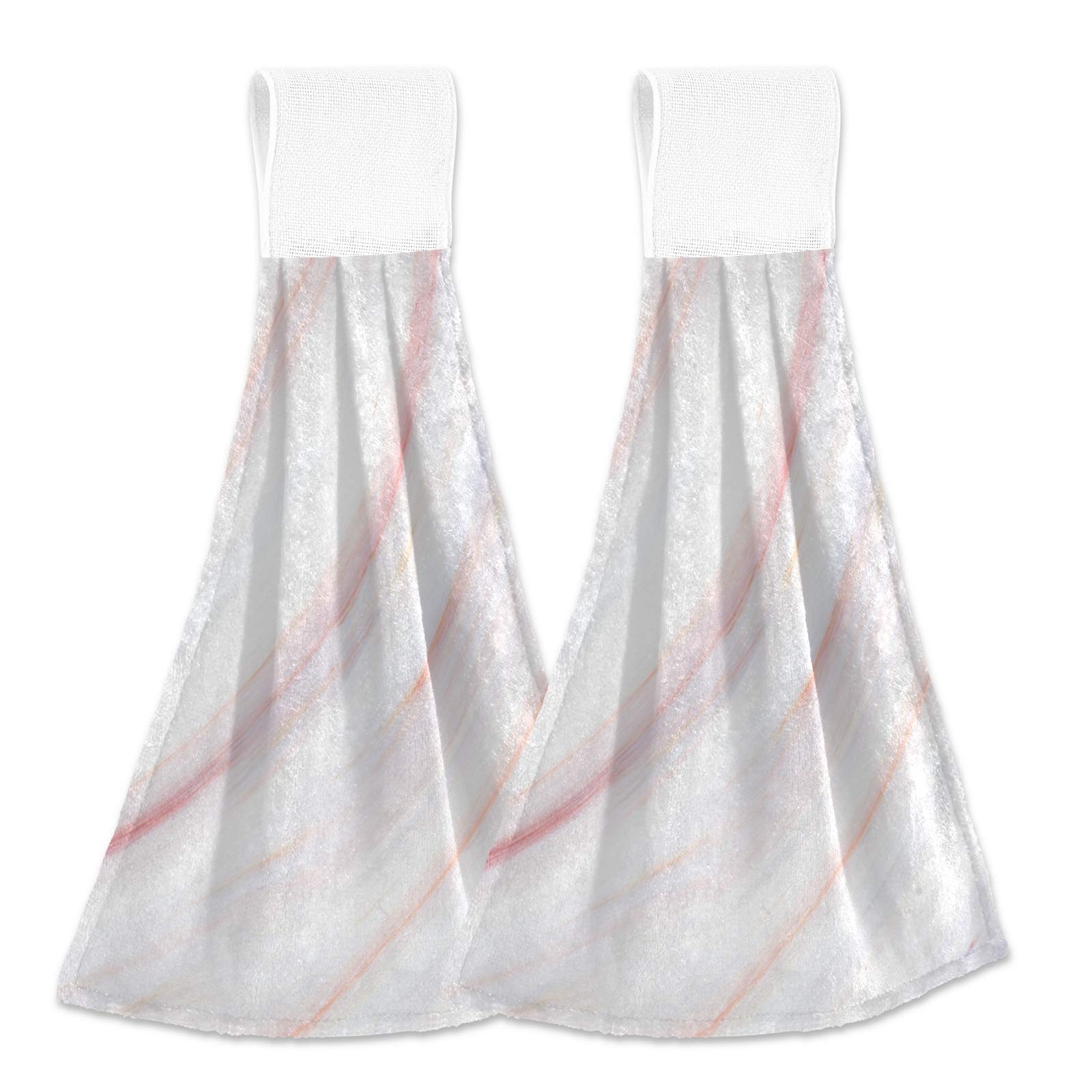 Alaza 2-Pack Pink Marble Rose Gold Abstract Print Kitchen Towels - Super Absorbent Hanging & Hand Towels for Cooking, Baking & Dish Drying