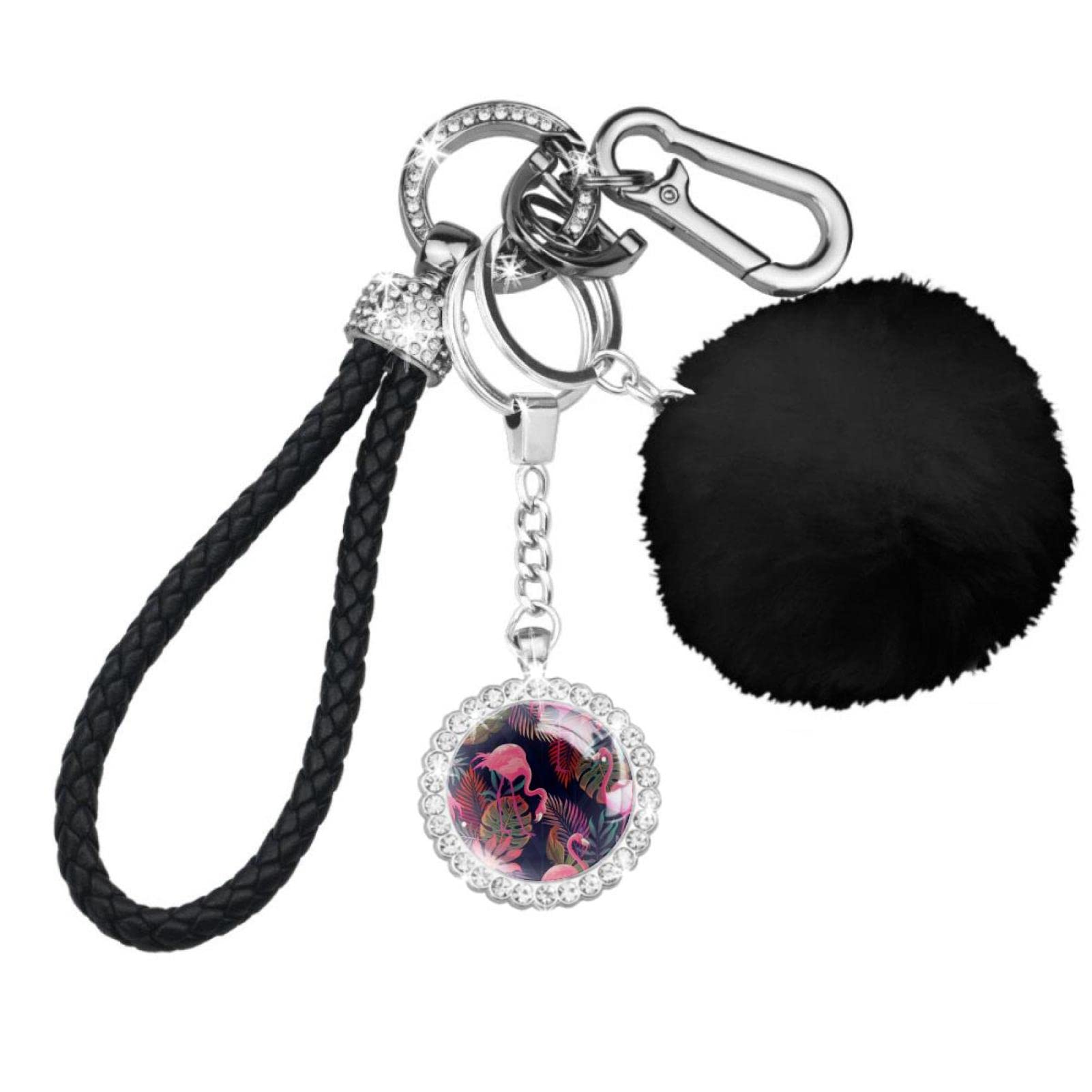 CABOBE Winter Snow Forest Keychain Set for Women - Elegant Wristlet Keychain, Car Keychain & Pom Pom Accessories | Perfect for Winter Fashion, Gift Giving & Key Organization