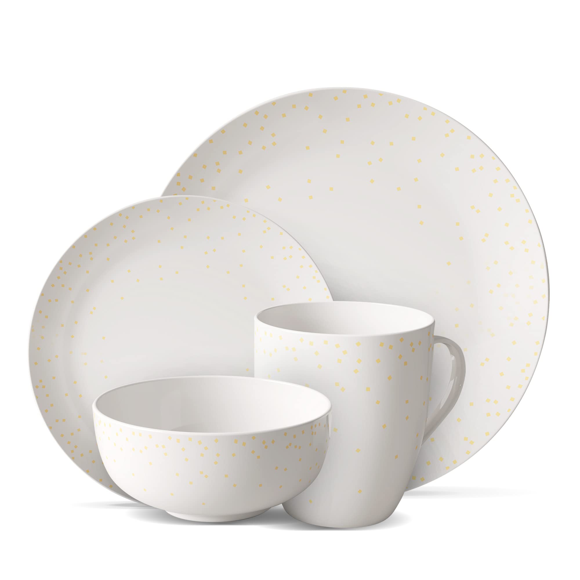 Safdie & Co. 16-Piece Diamond Confetti Dinnerware Set - Modern Plates, Bowls & Mugs for Indoor/Outdoor Use | Dishwasher Safe | Perfect for Parties, Daily Meals & Entertaining