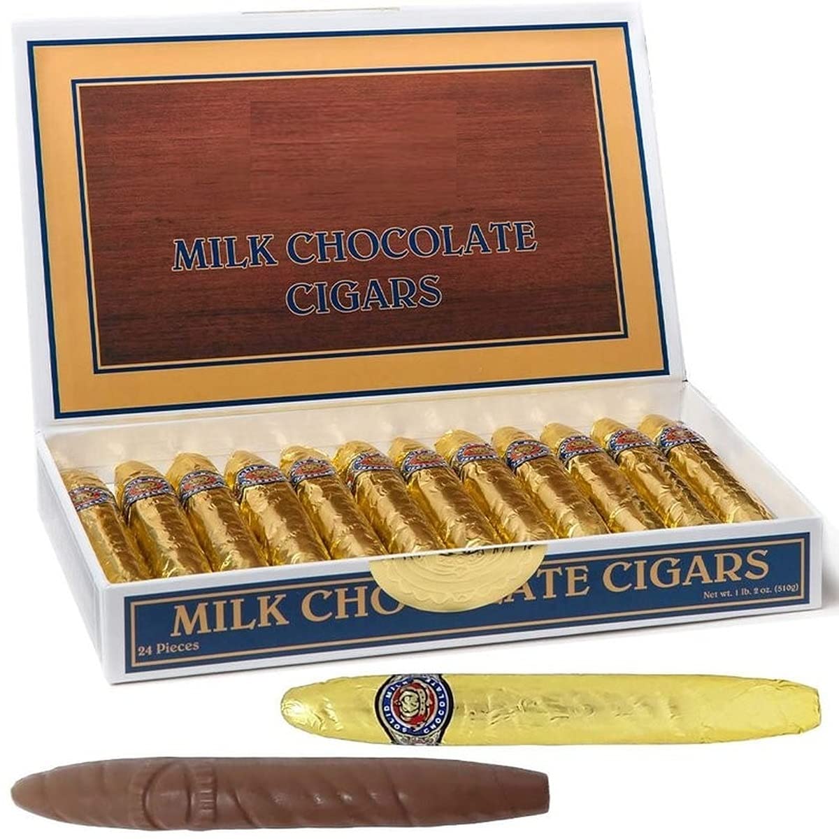 Premium Solid Milk Chocolate Cigars - 24oz Gold Wrapped Box - Made in USA - Gourmet Gift for Birthdays, Weddings & Corporate Events