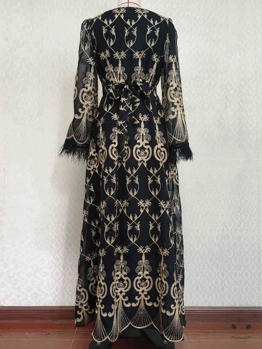 Elegant Eid Outfits for Women - Sparkling Sequins & Embroidery Muslim Caftan Kaftan Dress Jalabiya - Perfect for Eid Celebrations, Weddings & Special Occasions