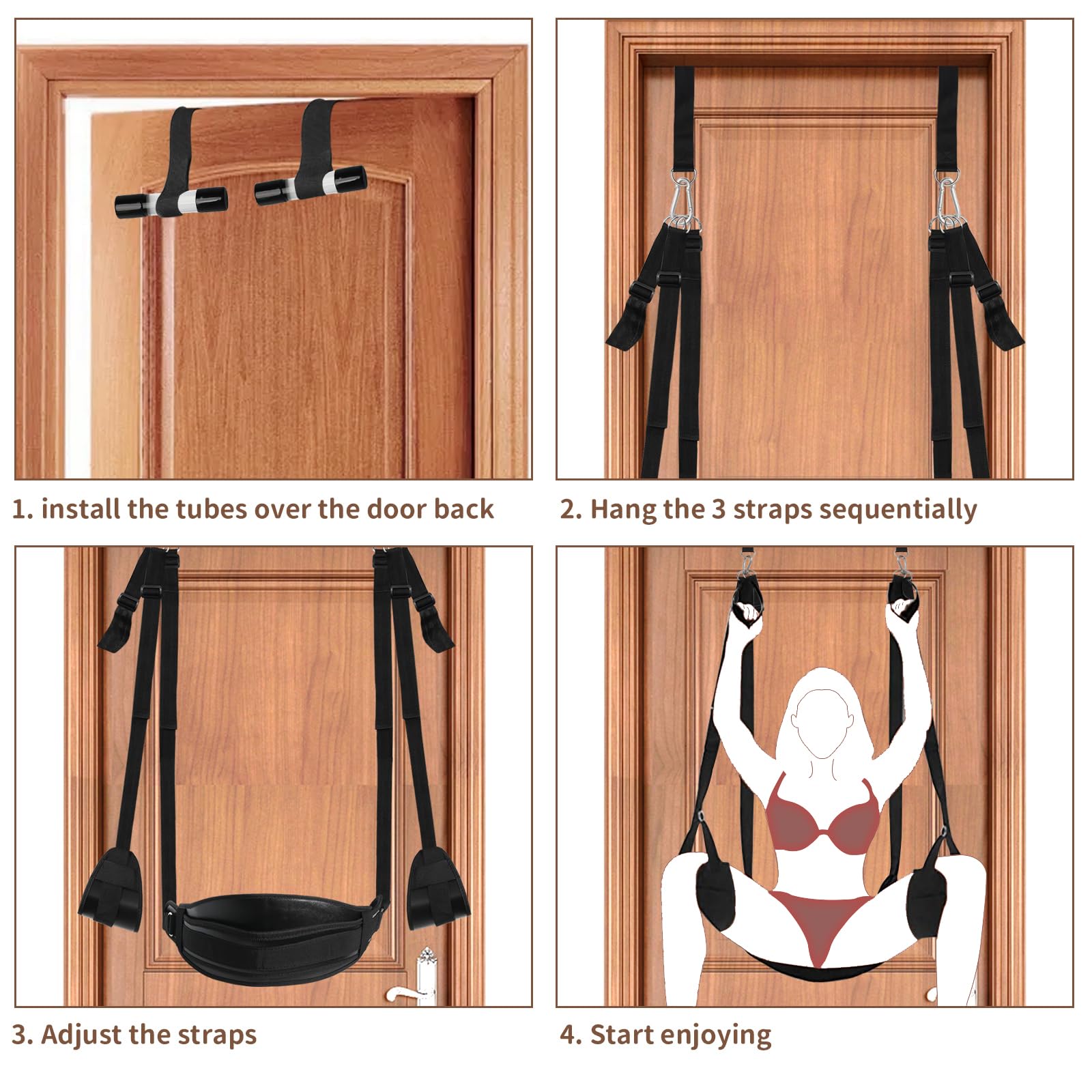 BDSM Door Sex Swing with Seat - Adjustable Leather Bondage Swing for Couples, Supports 300lbs - Perfect for Bedroom, Spice Up Your Love Life & Kinky Adult Play
