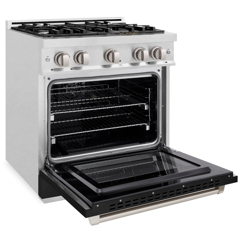 ZLINE 30 Inch 4.2 Cu. Ft. Gas Range with 4 Burner Cooktop & Convection Oven - Satin Stainless Steel with Black Matte Door (HGRS BLM 30) | Professional Kitchen Appliance for Home Cooking, Baking & Entertaining