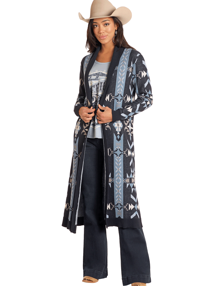 Panhandle LW95T04651 Women's Open Front Duster Cardigan Sweater - Navy Blue Long Lightweight Cover-Up for Casual Outfits & Layering