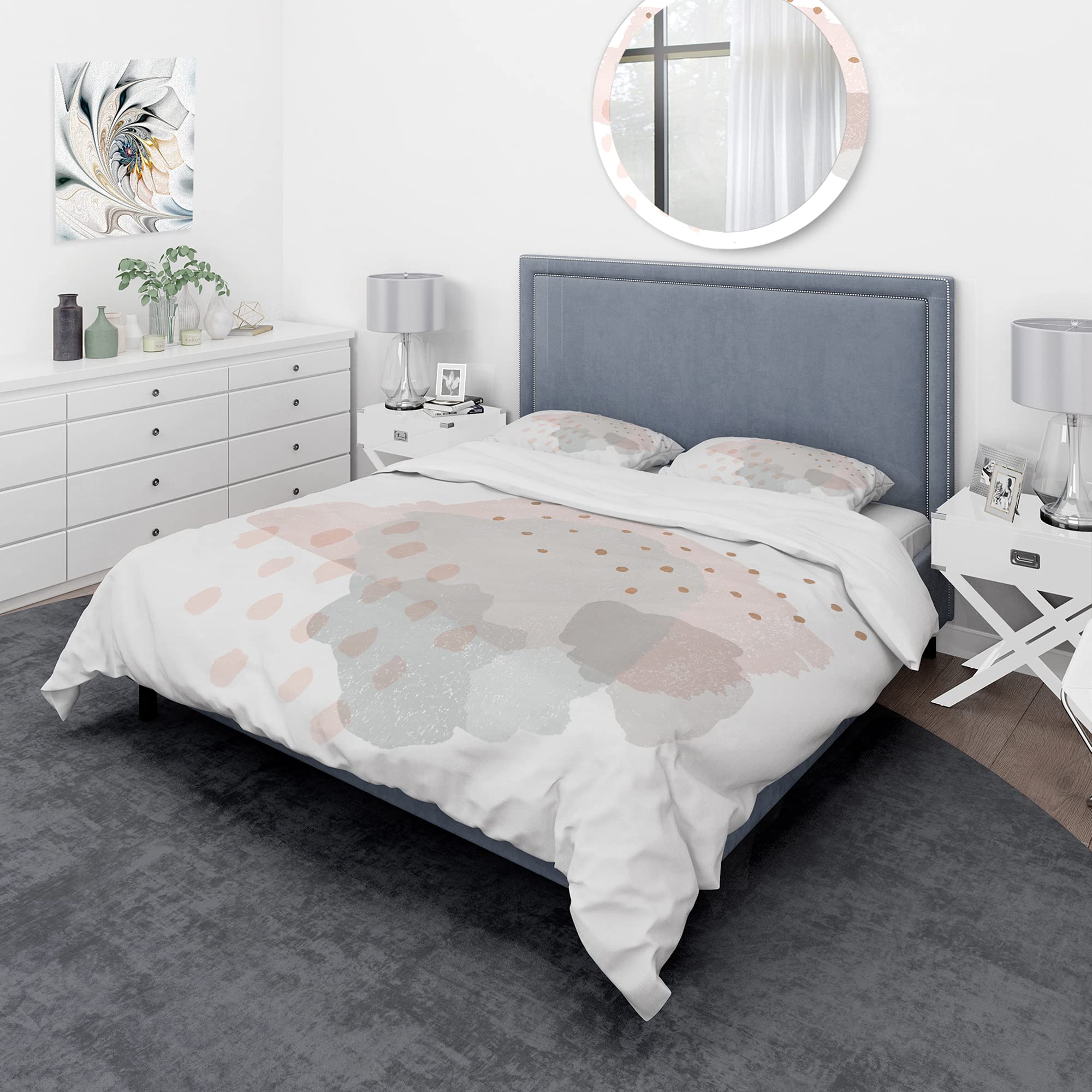 DesignQ Minimalist Watercolor Blush II Shabby Chic Duvet Cover Set - King Size Grey Abstract Bedding (3-Piece) for All Seasons | Perfect for Master Bedrooms, Guest Rooms & Cozy Farmhouse Decor