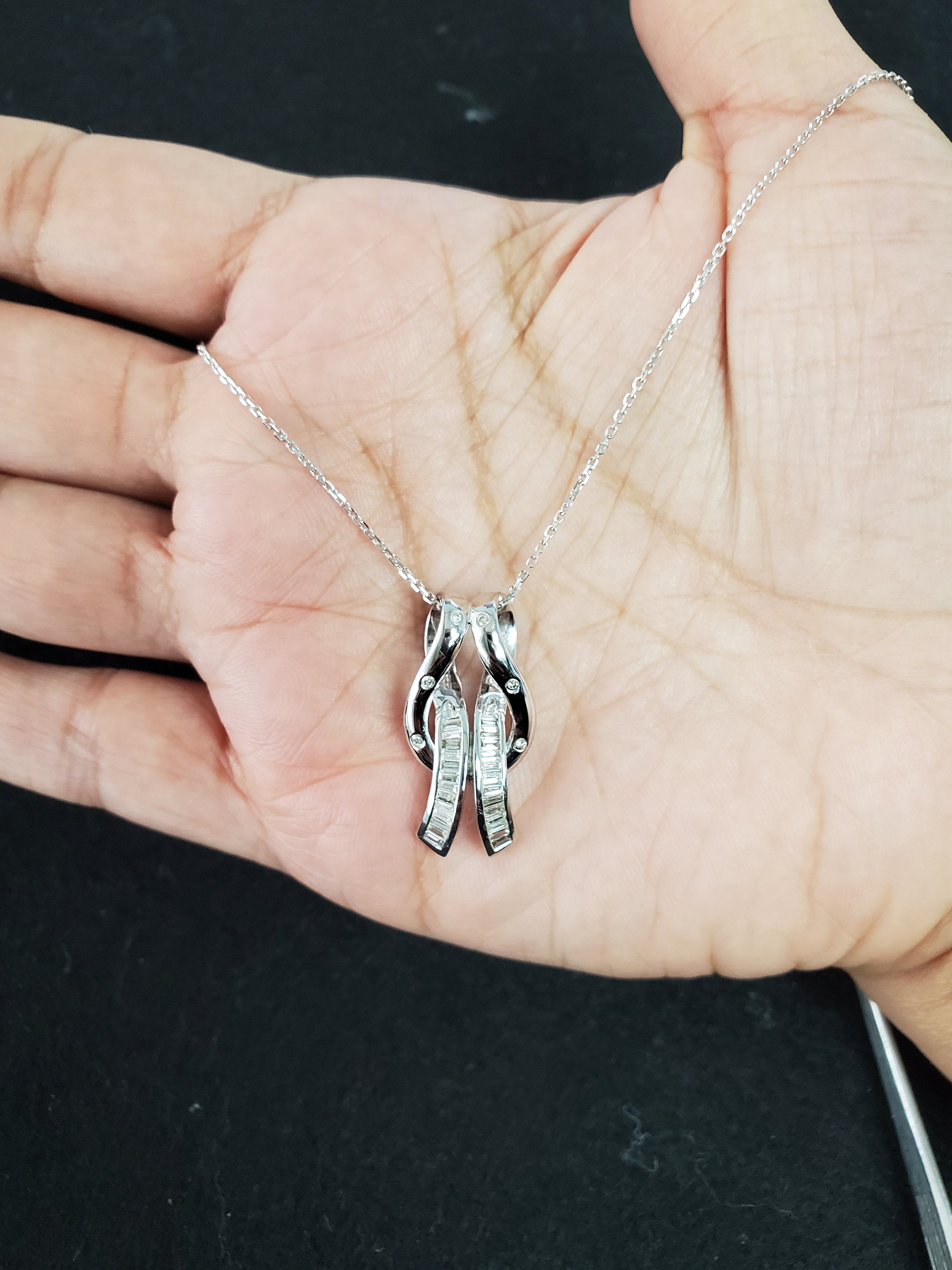 14K White Gold Baguette Diamond Ribbon Pendant Necklace - 0.48cttw Elegant Jewelry Gift for Women, Perfect for Anniversaries, Weddings & Special Occasions
