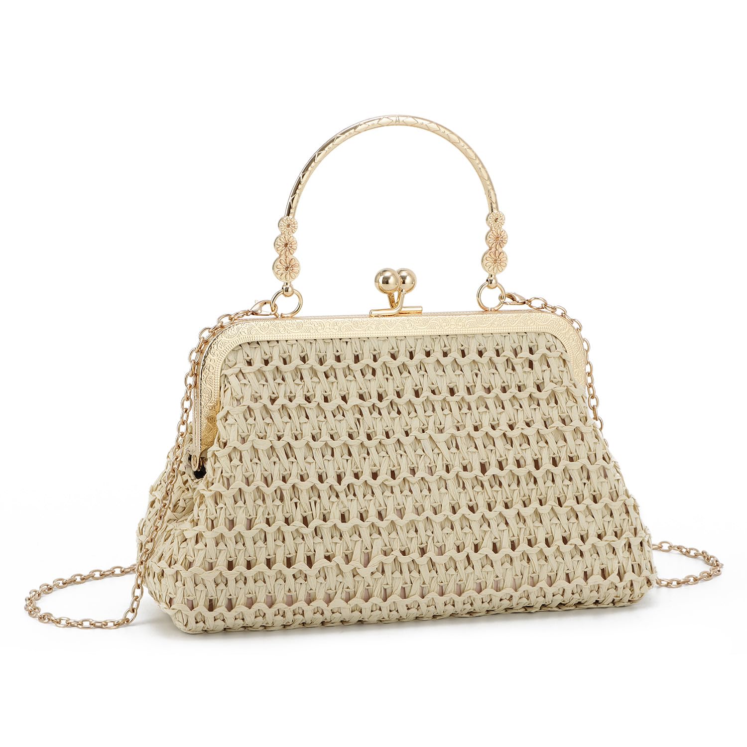 KUANG! Women's Woven Straw Clutch Handbag - Elegant Evening Purse & Summer Beach Shoulder Bag | Perfect for Weddings, Parties, Vacations & Boho Fashion