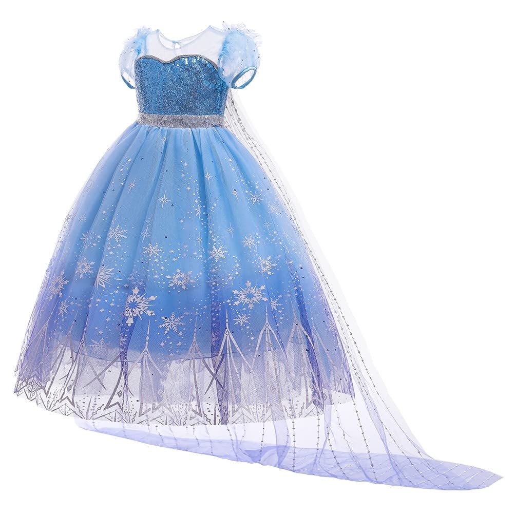 Frozen Elsa Costume for Girls - Sparkling Sequins Princess Dress for Halloween, Christmas, Birthday Party & Cosplay | Elegant Ball Gown Fancy Dress for Kids