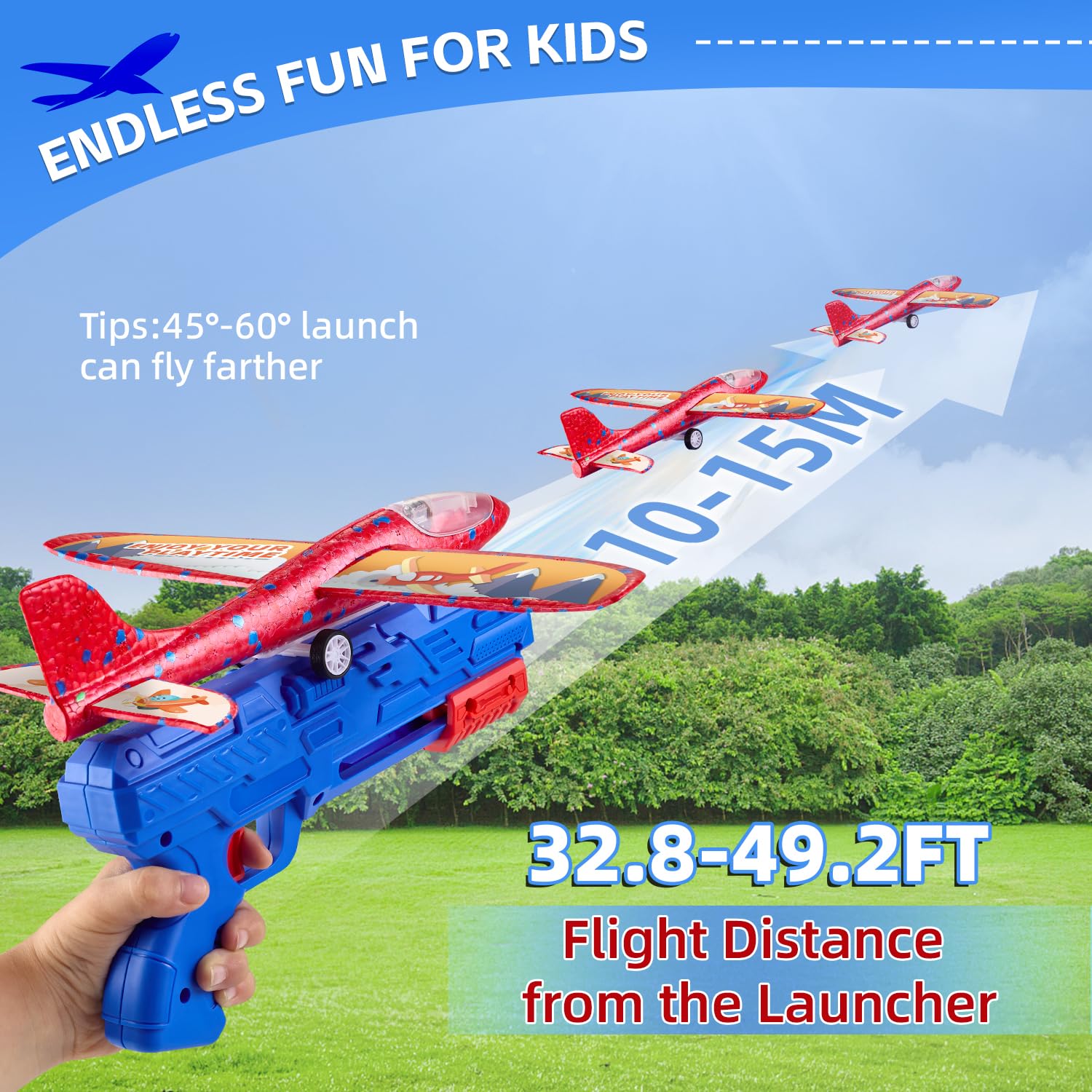 6 Pack LED Foam Airplane Launcher Toys for Kids - 2 Flight Mode Glider Planes, Outdoor Flying Toys for Boys & Girls Ages 3-12 - Perfect Birthday Gift & Educational STEM Toy for Backyard Play, Park Activities and Family Fun