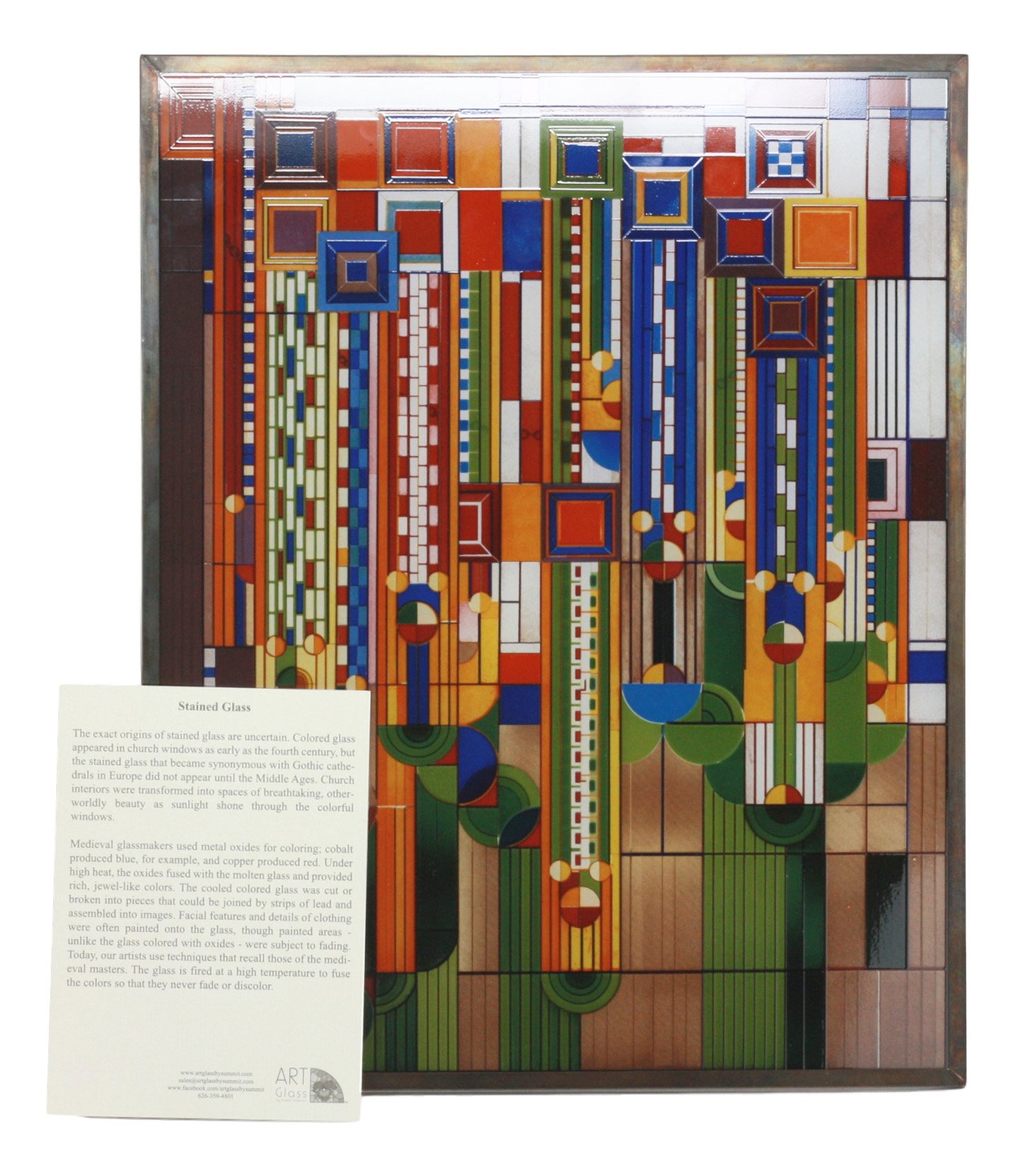 Ebros Frank Lloyd Wright Inspired Metal Framed Saguaro Cactus Stained Glass Wall Art - Southwestern Home Decor for Living Room, Bedroom & Office