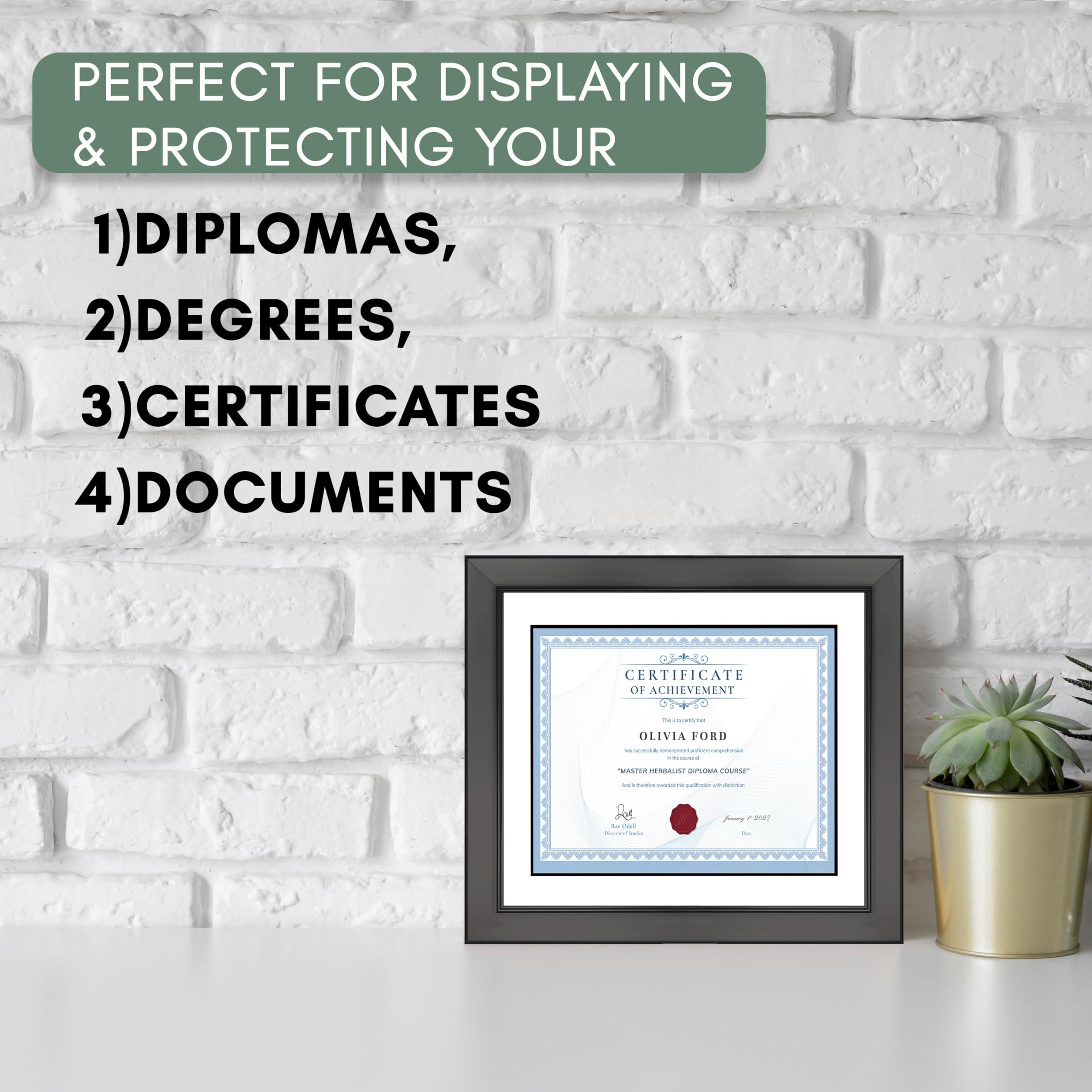 CountryArtHouse 15x18 Inch Black Solid Wood Diploma Frame - White on Black Double Mat for 11x14 Diplomas - Acrylic Front & Foam Board Backing - Perfect for Graduation, Office Decor & Certificate Display