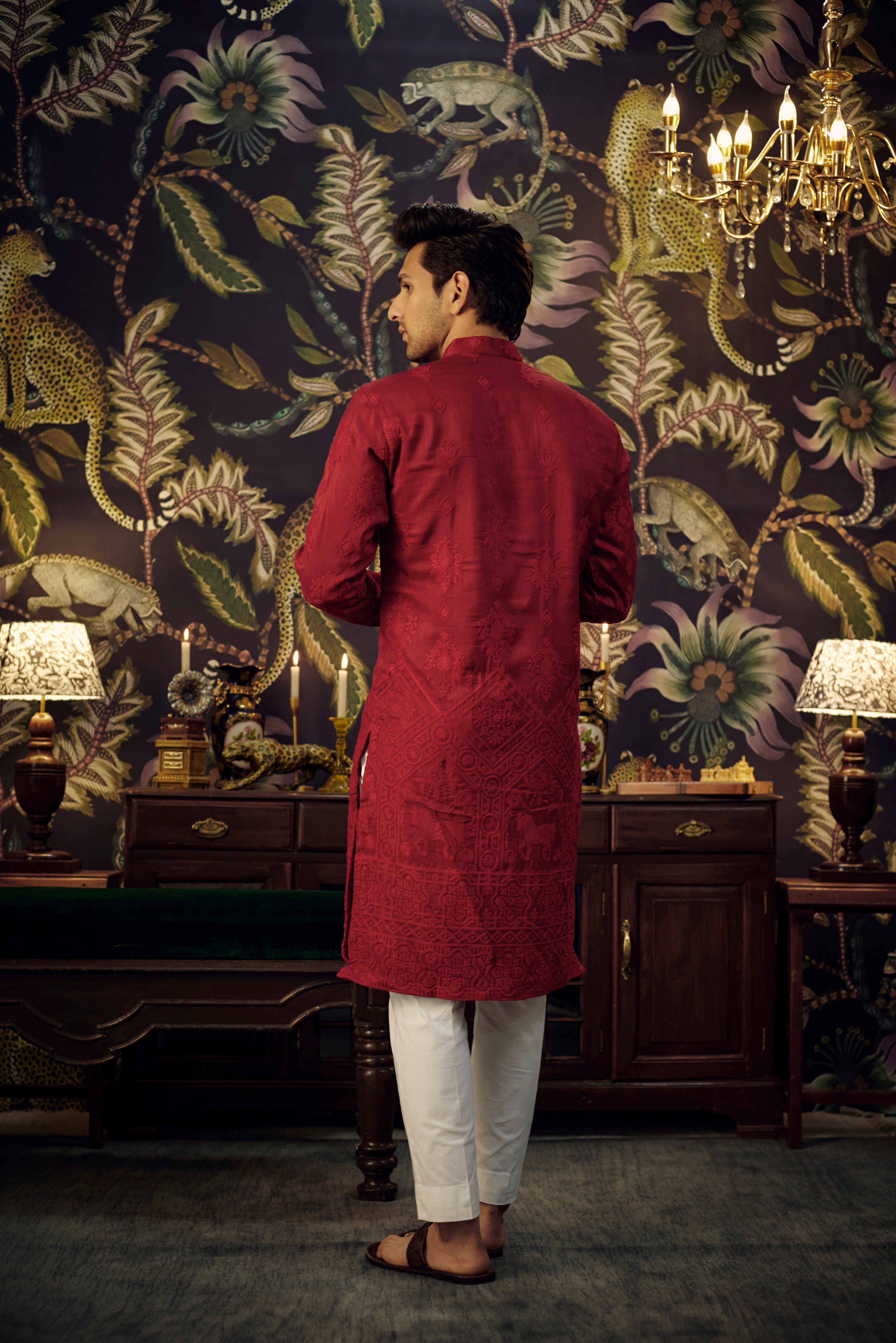 Elegant Maroon Chikankari Kurta with Intricate Embroidery - Perfect for Festivals, Weddings & Ethnic Occasions