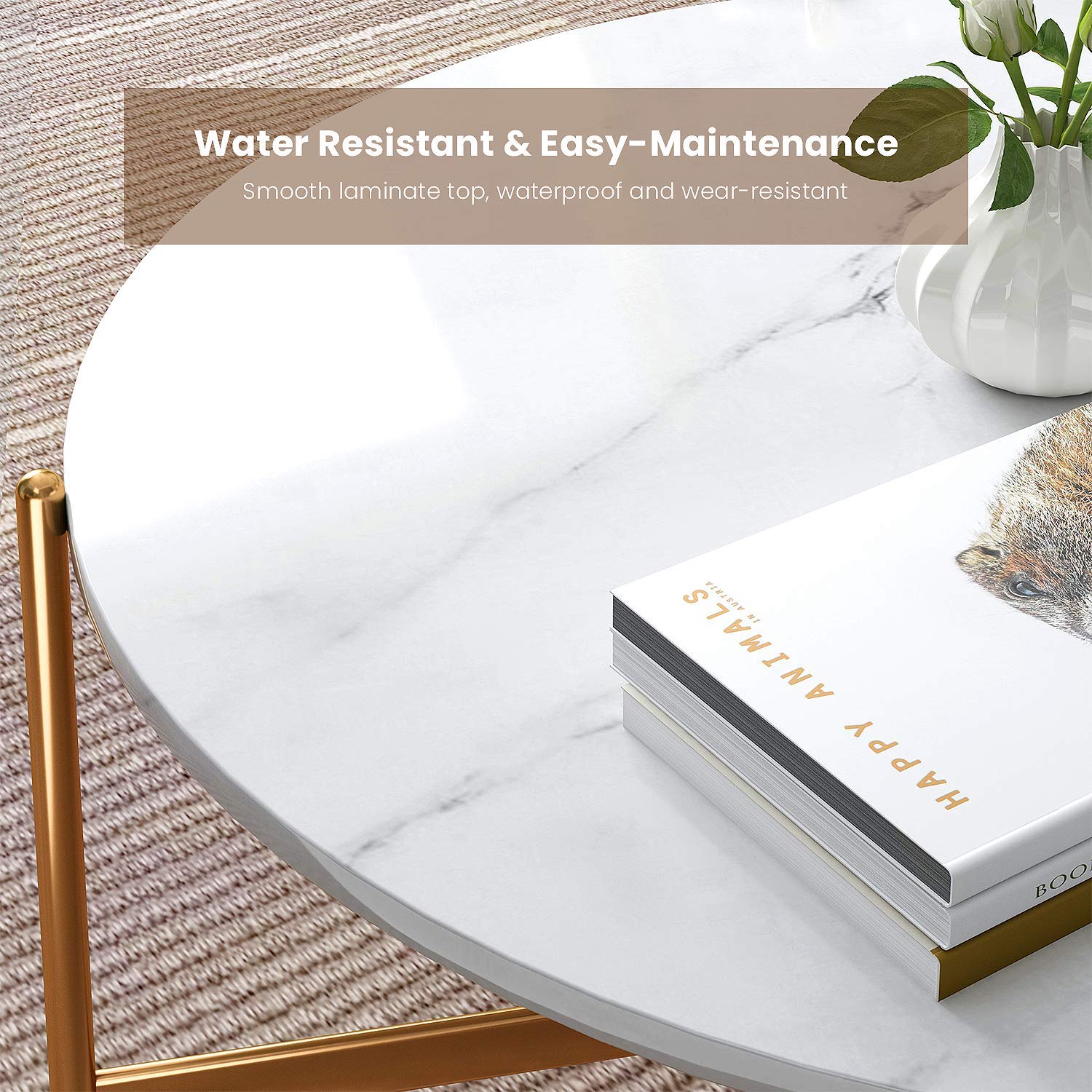 Modern Round Faux Marble Coffee Table - 36 Inch White Gold Accent Table with Sturdy Metal Frame, Easy Assembly for Living Room, Dining Room & Home Office | Perfect for Small Spaces, Coffee Date & Entertaining Guests