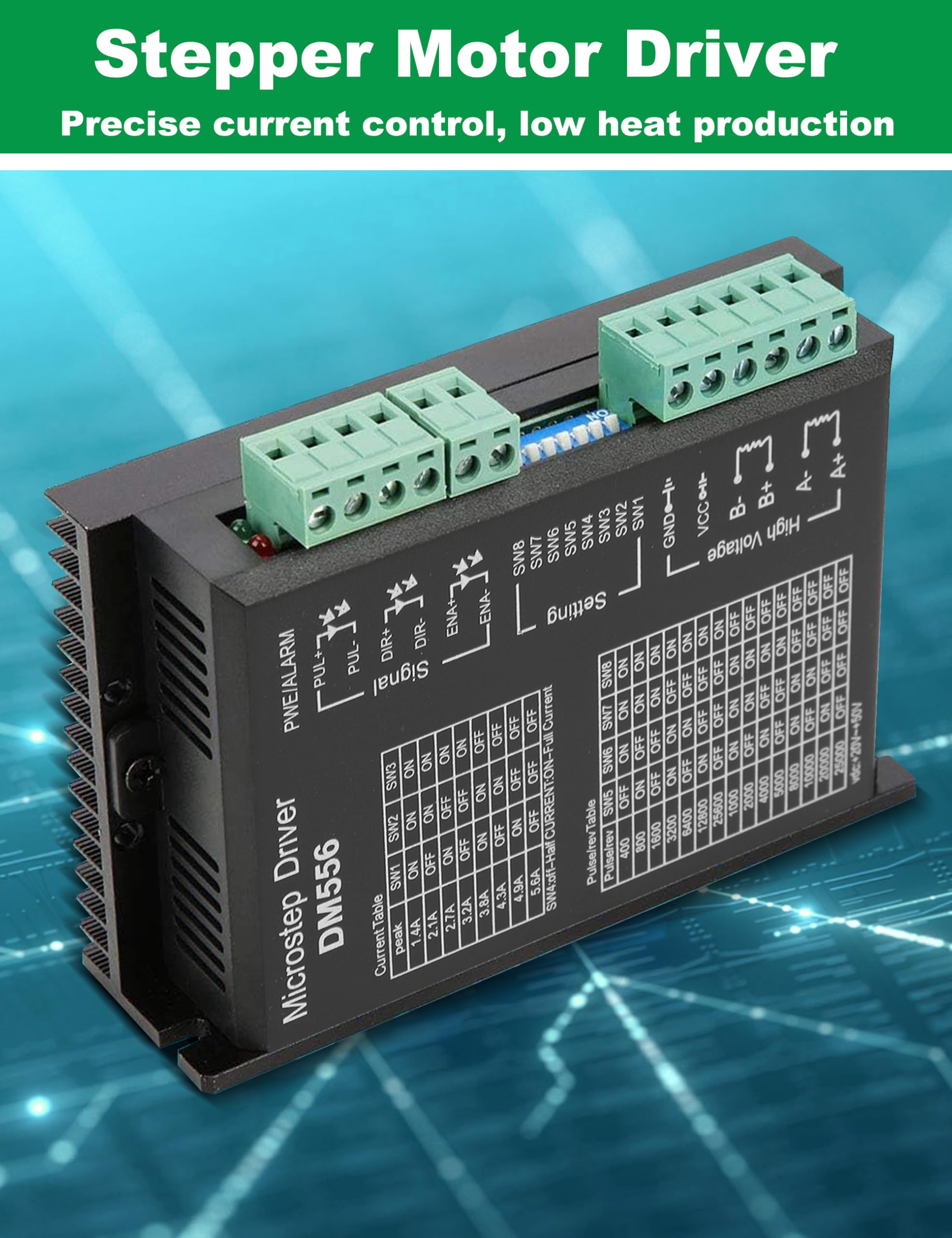 60V Stepper Motor Driver - 2 Phase Microstep Driver DM556 (24V-50V DC) for 42/57 Stepper Motors | CNC Machines, 3D Printers & Automation Equipment