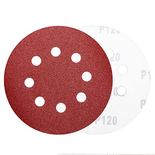 20-Pack 5-Inch 125mm Red Round Hook & Loop Sanding Discs - 400 Grit Sandpaper with 8 Holes for Sander Polishing - Perfect for Woodworking, Metal Finishing & DIY Projects