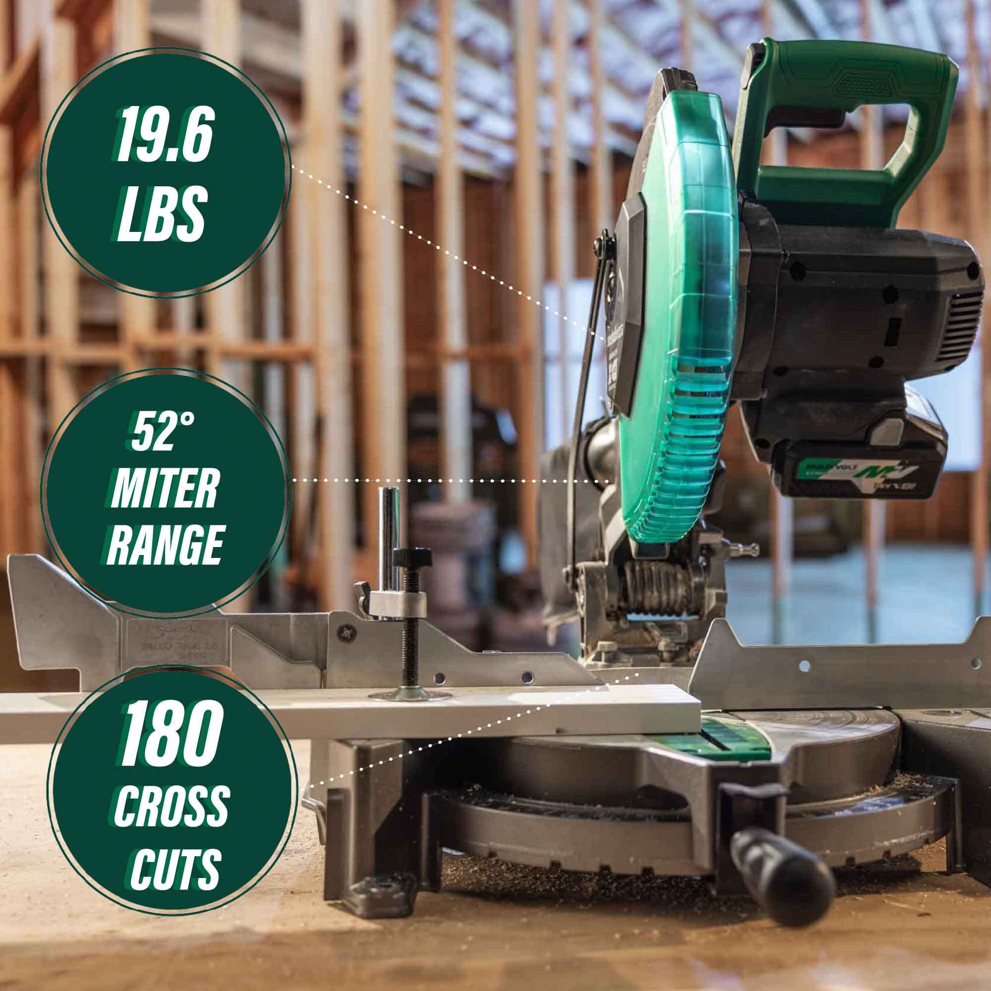 Metabo HPT 18V MultiVolt Cordless Miter Saw Kit with 10-Inch Blade - Includes 18V/36V Battery & Charger - Xact Cut LED Shadow Line System - Perfect for Woodworking, DIY Projects & Professional Construction Jobs (Model C1810DFA)