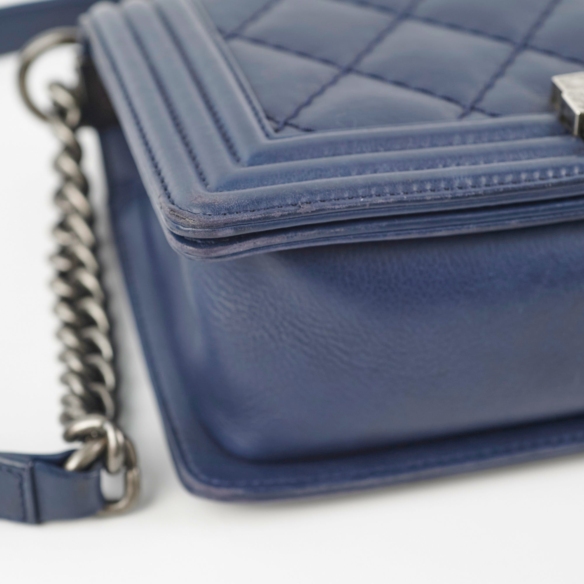 Chanel Boy Bag Old Medium Navy Blue Lambskin Leather Crossbody Bag for Women - Luxury Designer Handbag for Evening Parties, Date Night & Special Occasions